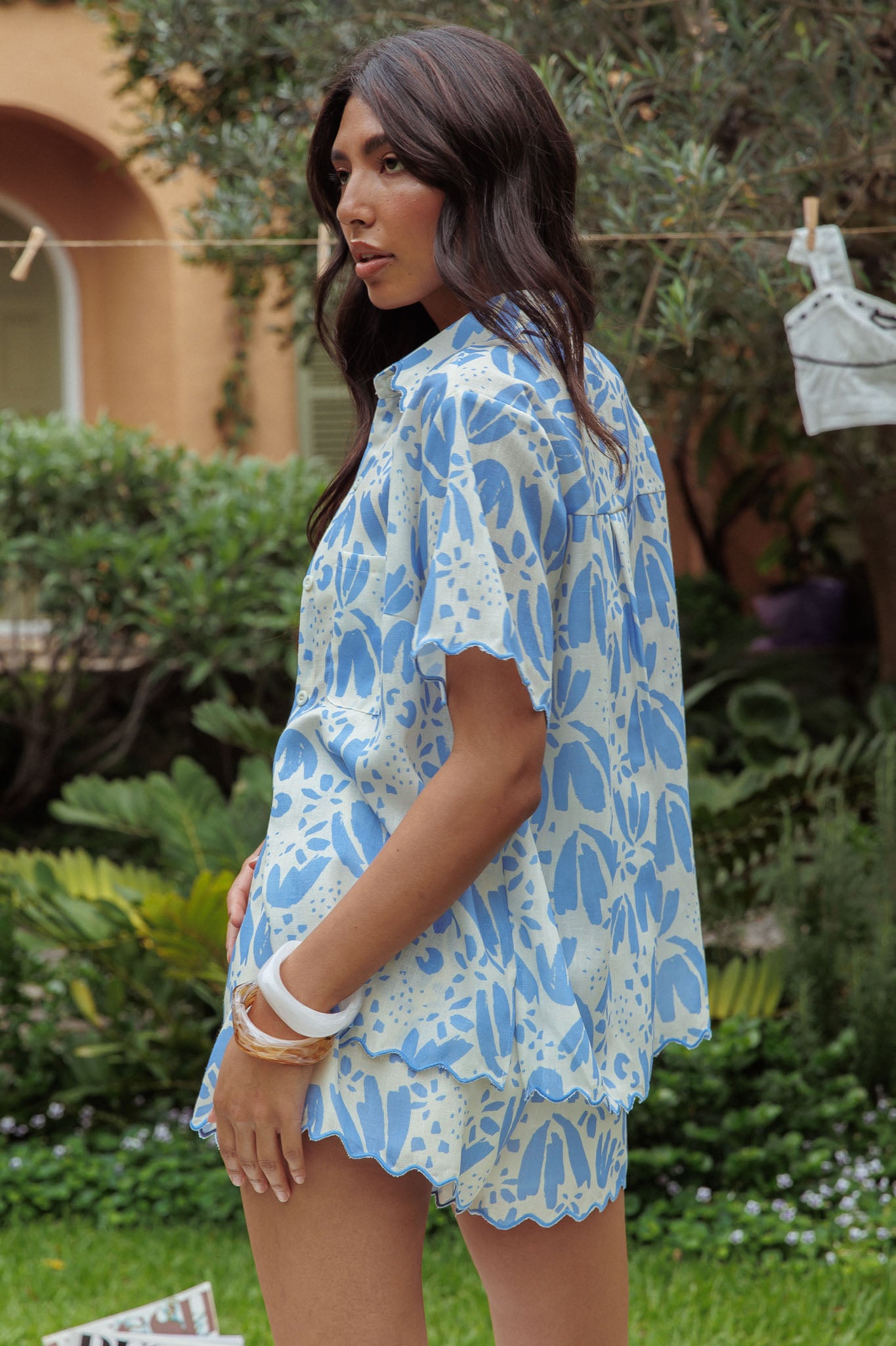 Swing Of Things Scalloped Edge Shirt Print Blue by Selfie Leslie