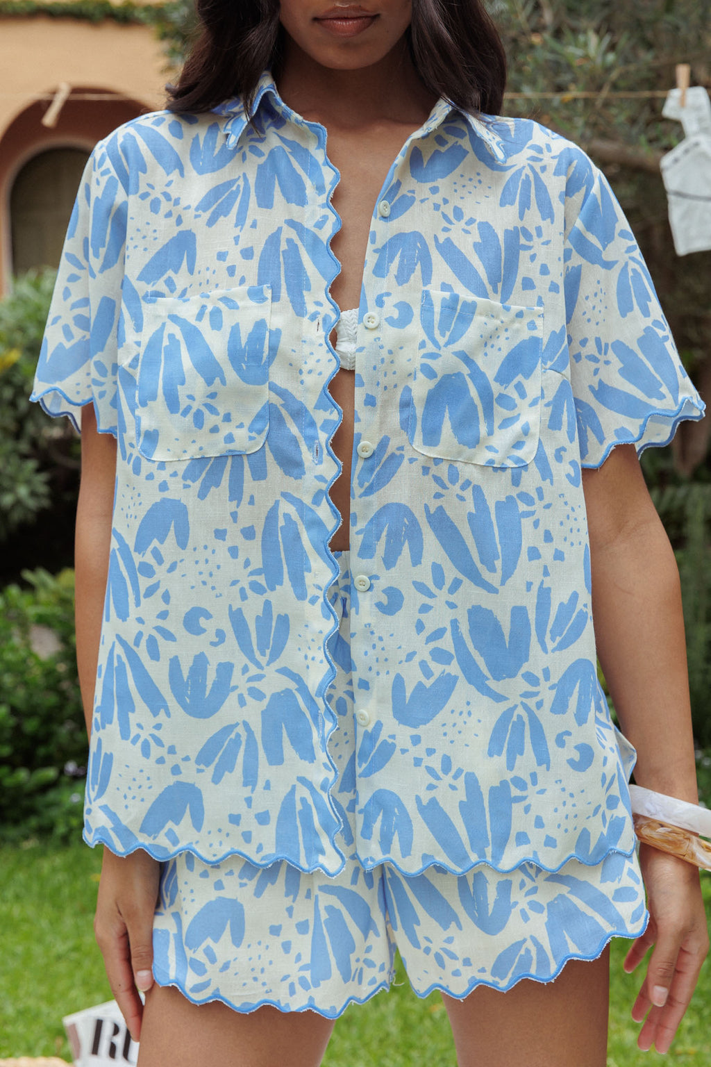 Swing Of Things Scalloped Edge Shirt Print Blue by Selfie Leslie