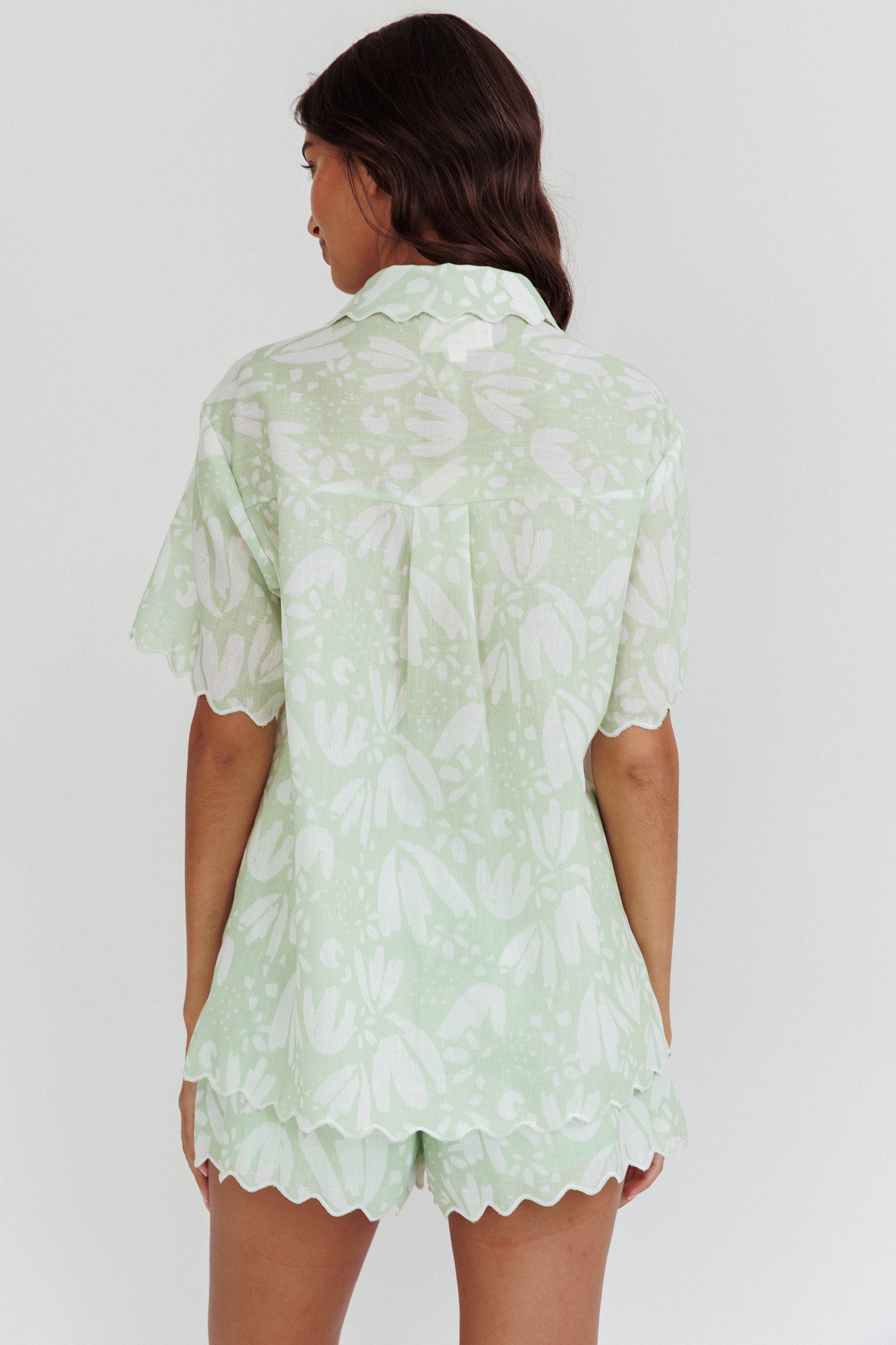 Swing Of Things Scalloped Edge Shirt Print Sage by Selfie Leslie