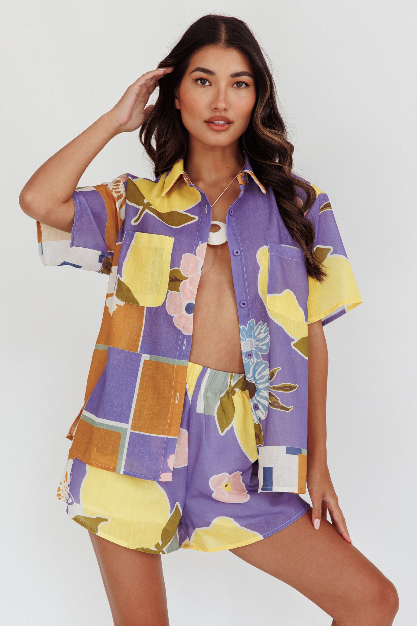 Swing Of Things Elastic Waist Shorts Citrus Lilac by Selfie Leslie