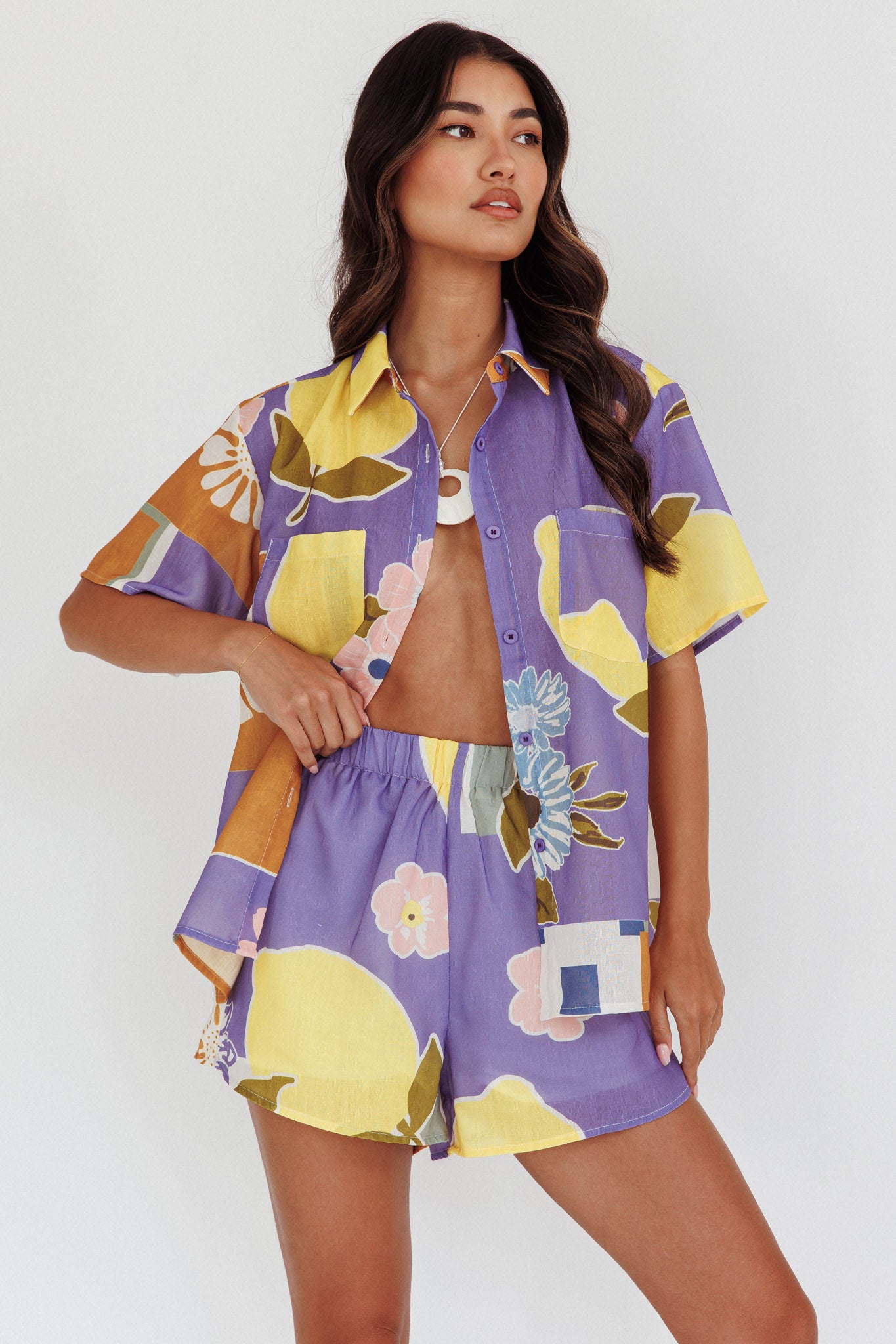 Swing Of Things Pocket Shirt Citrus Lilac by Selfie Leslie