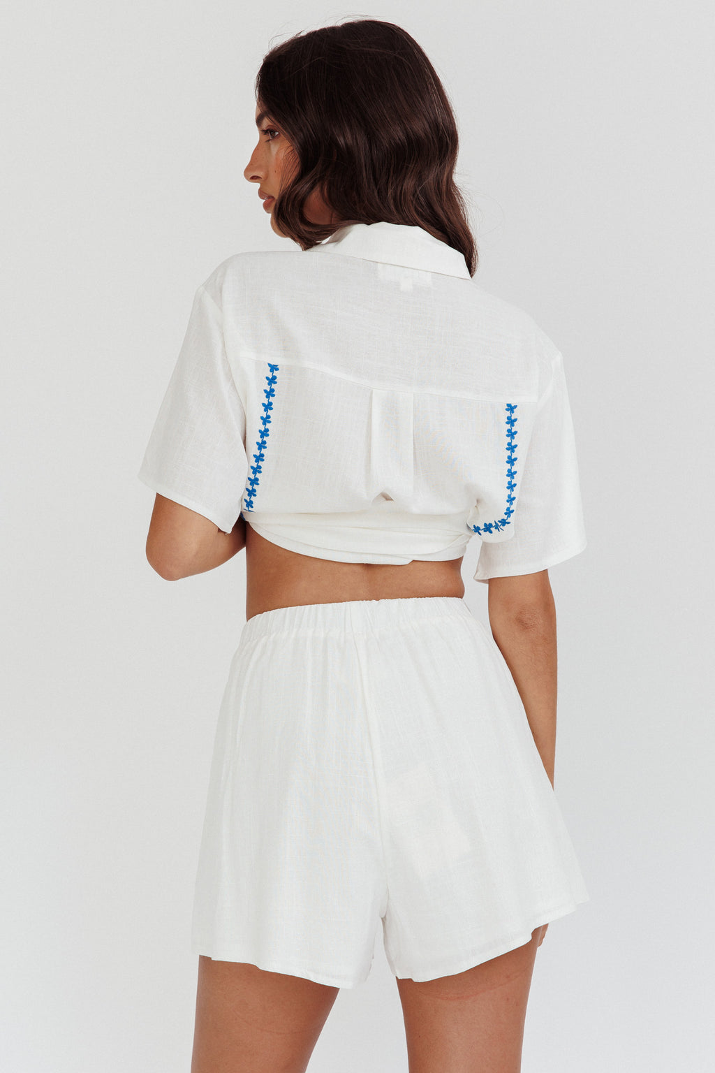 Swing Of Things Elastic Waist Shorts Embroidered White by Selfie Leslie