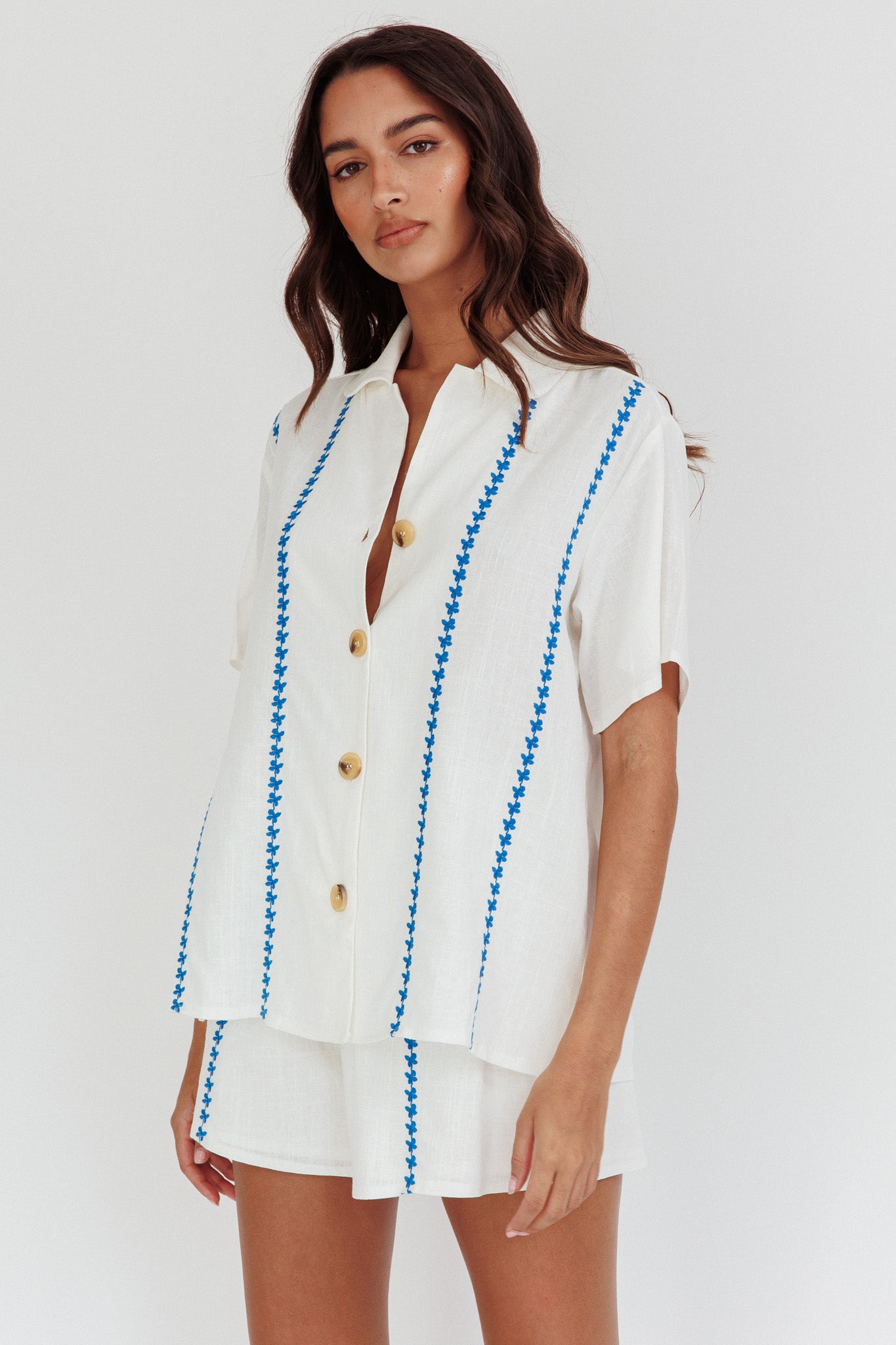 Swing Of Things Embroidered Shirt White by Selfie Leslie