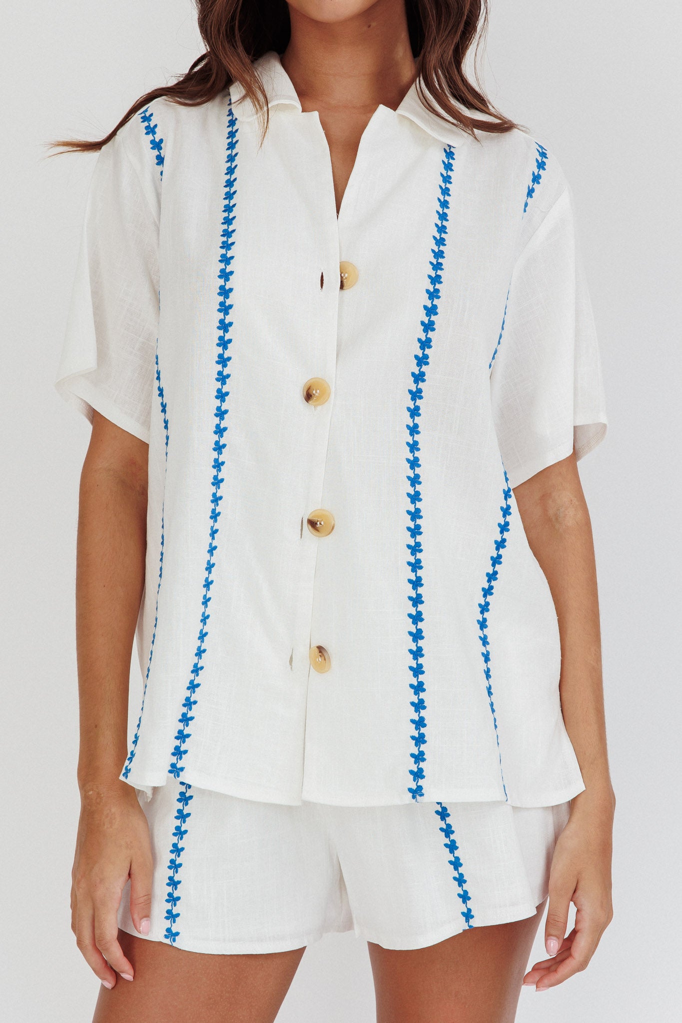 Swing Of Things Embroidered Shirt White by Selfie Leslie