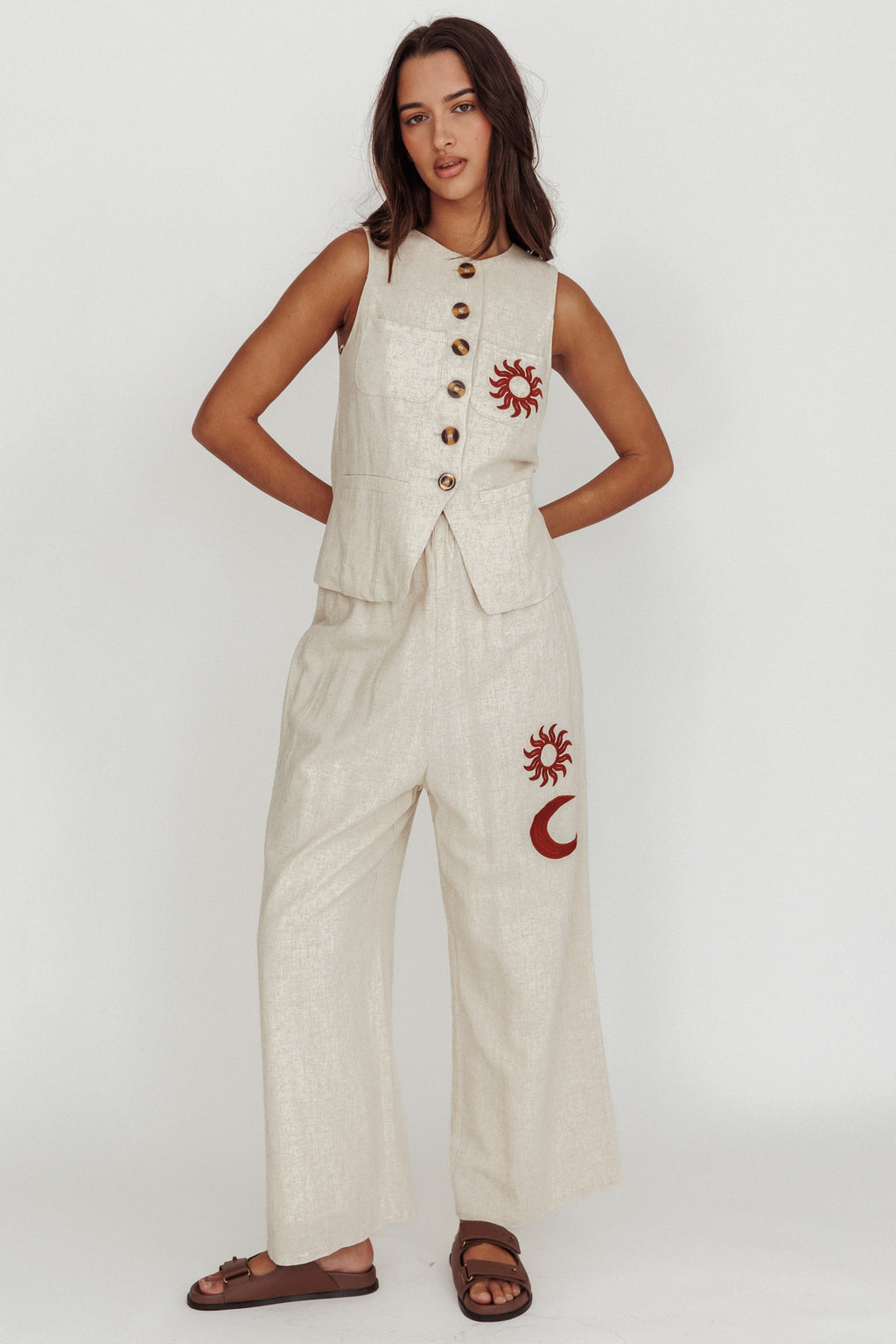 Swing Of Things Sun And Moon Wide Leg Pants Oat by Selfie Leslie