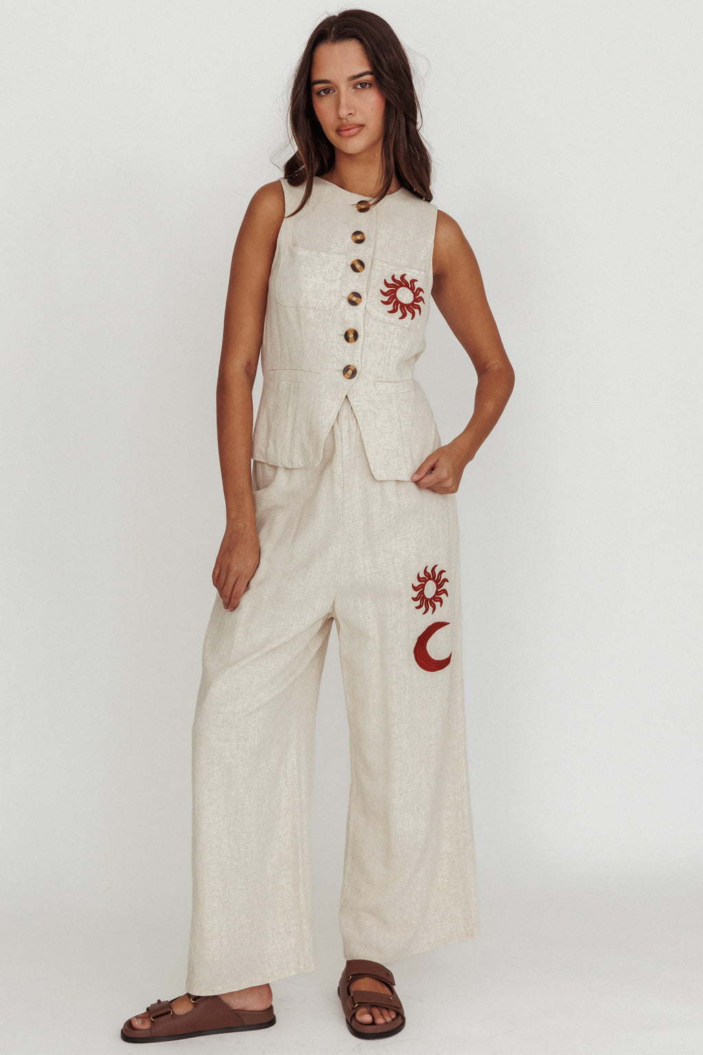 Swing Of Things Sun And Moon Wide Leg Pants Oat by Selfie Leslie