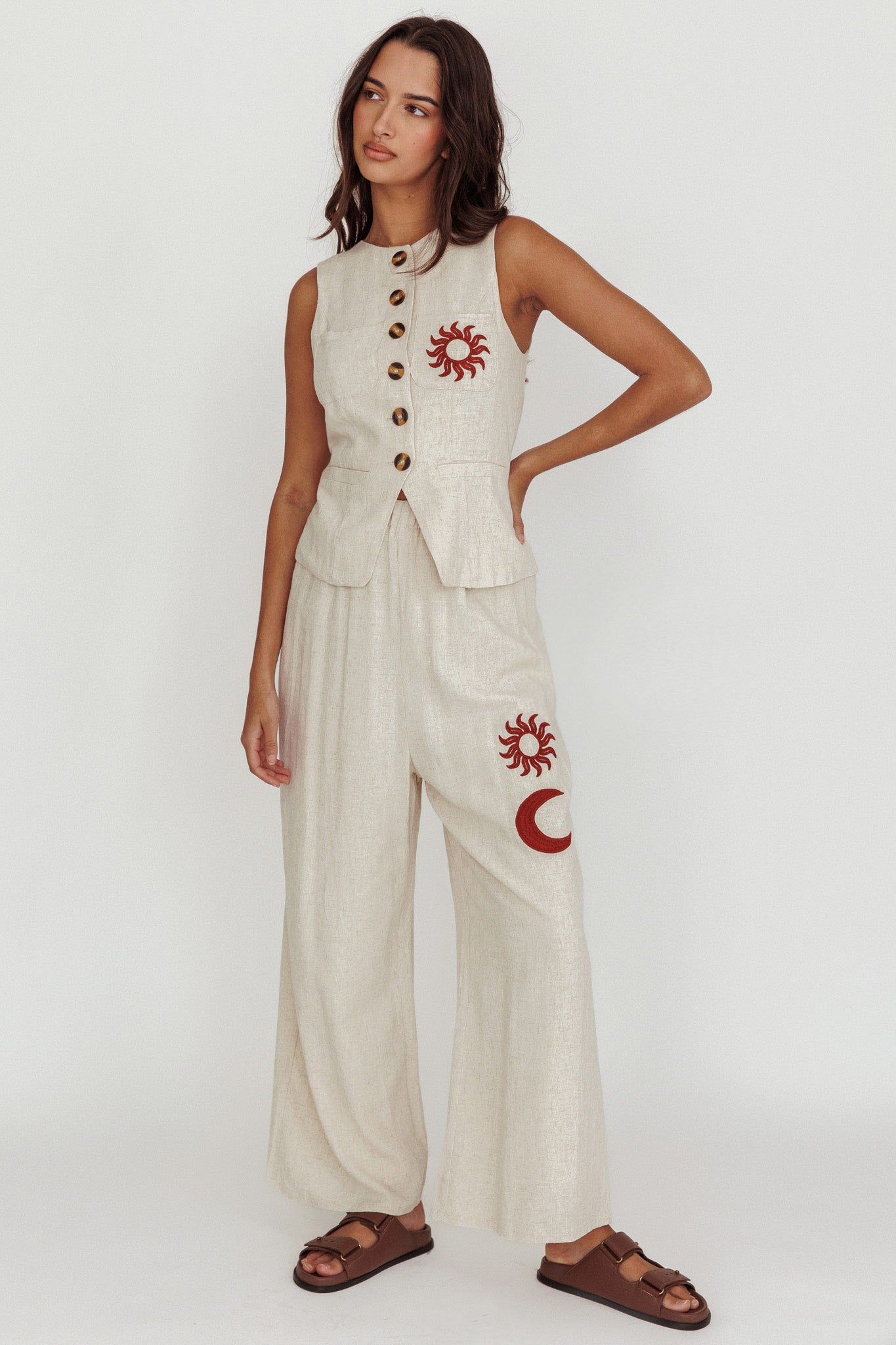 Swing Of Things Sun Sleeveless Buttoned Vest Oat by Selfie Leslie