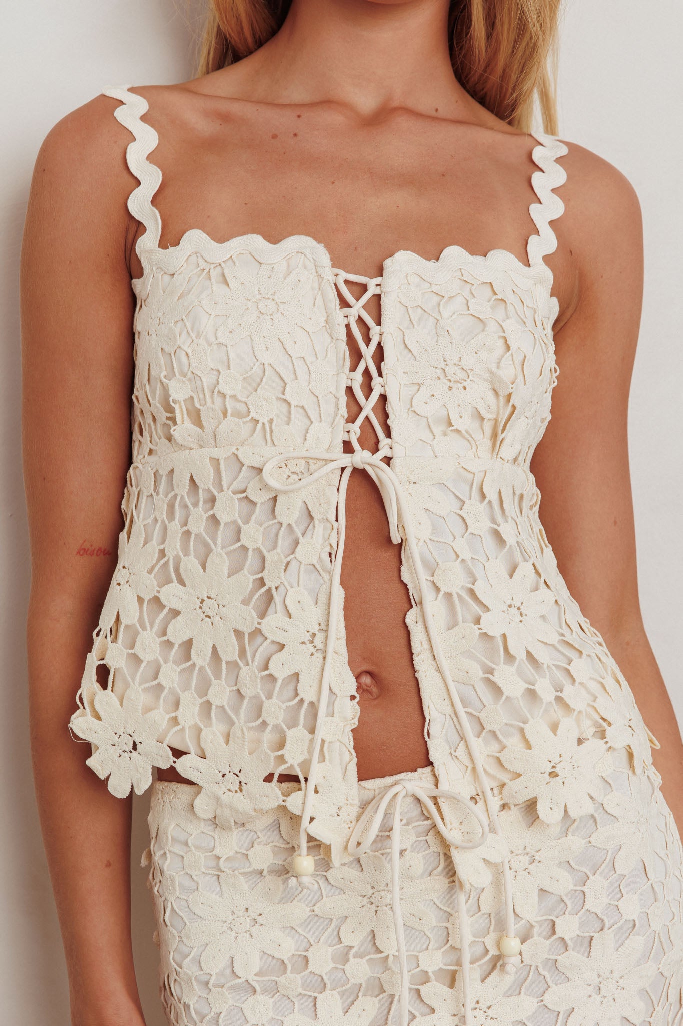 Sun Days Laced Bust Top Crochet Sand by Selfie Leslie