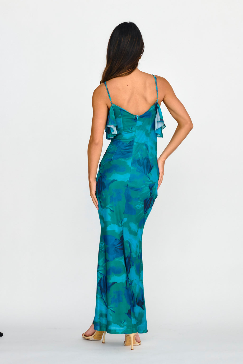 Jannie Draped Neckline Cami Dress Abstract Green by Selfie Leslie