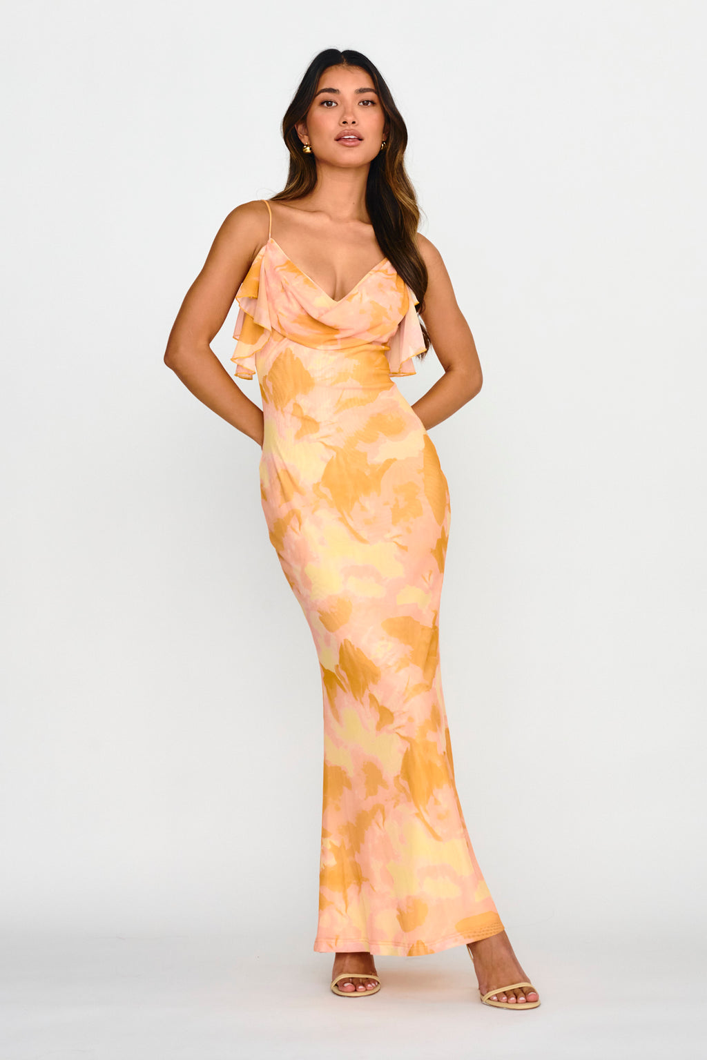 Jannie Draped Neckline Cami Dress Abstract Yellow by Selfie Leslie