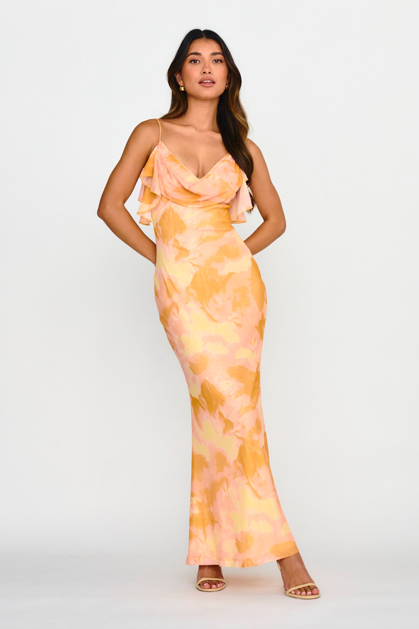 Jannie Draped Neckline Cami Dress Abstract Yellow by Selfie Leslie