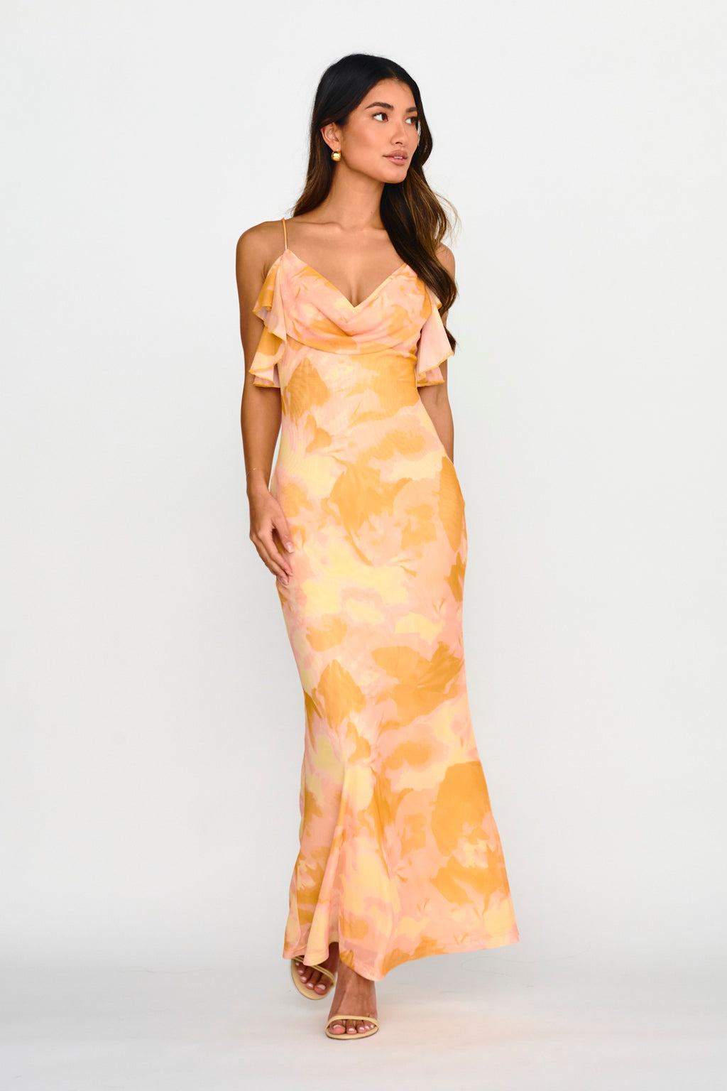 Jannie Draped Neckline Cami Dress Abstract Yellow by Selfie Leslie