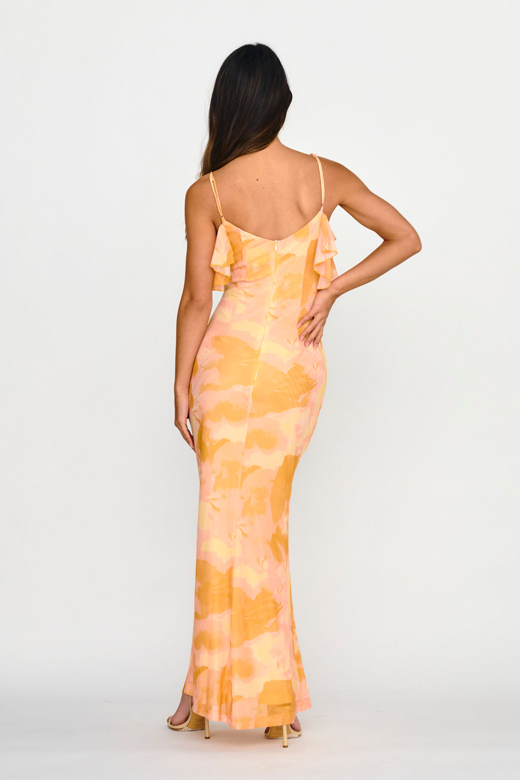 Jannie Draped Neckline Cami Dress Abstract Yellow by Selfie Leslie