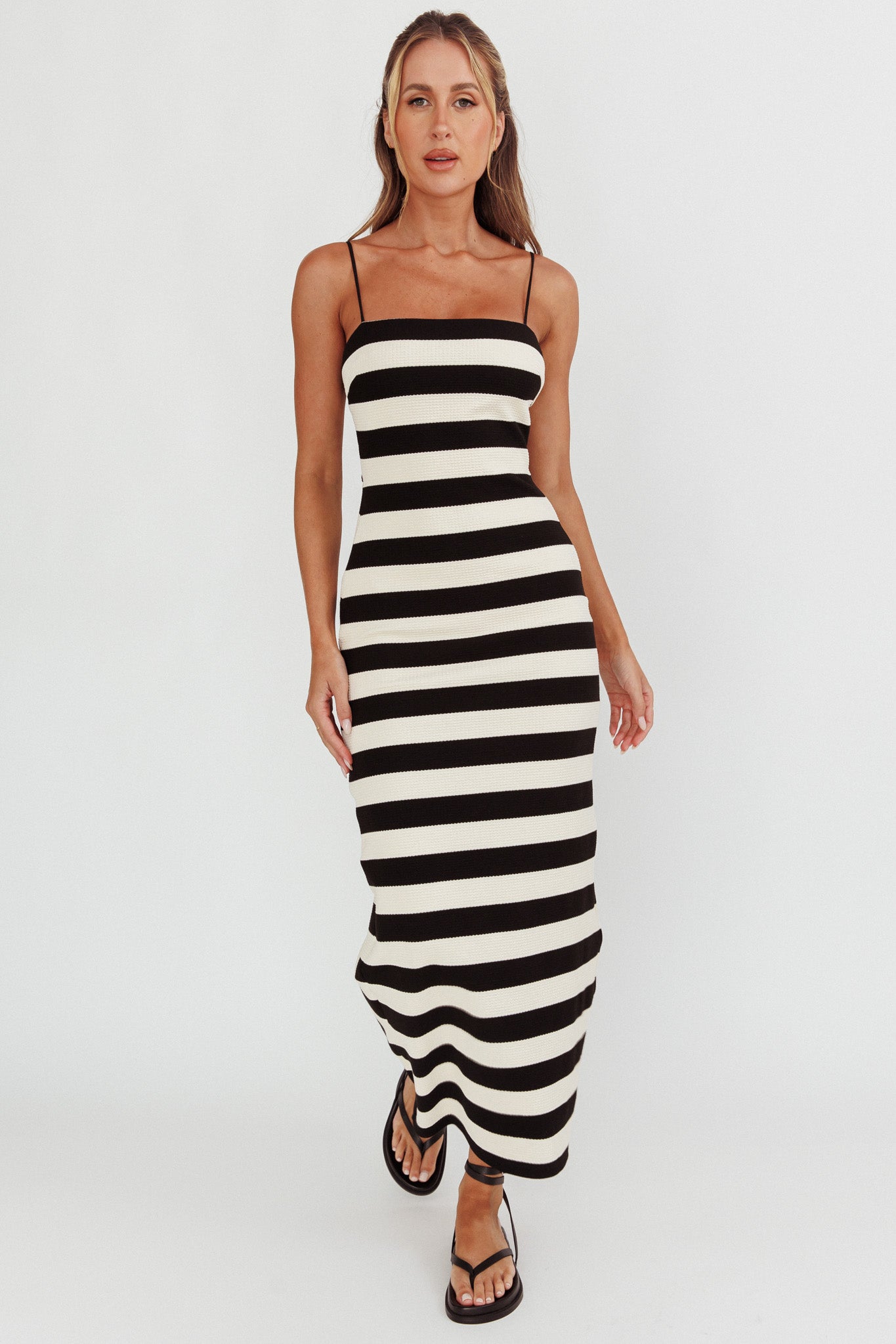 Gracey Cami Strap Maxi Dress Stripe Black by Selfie Leslie