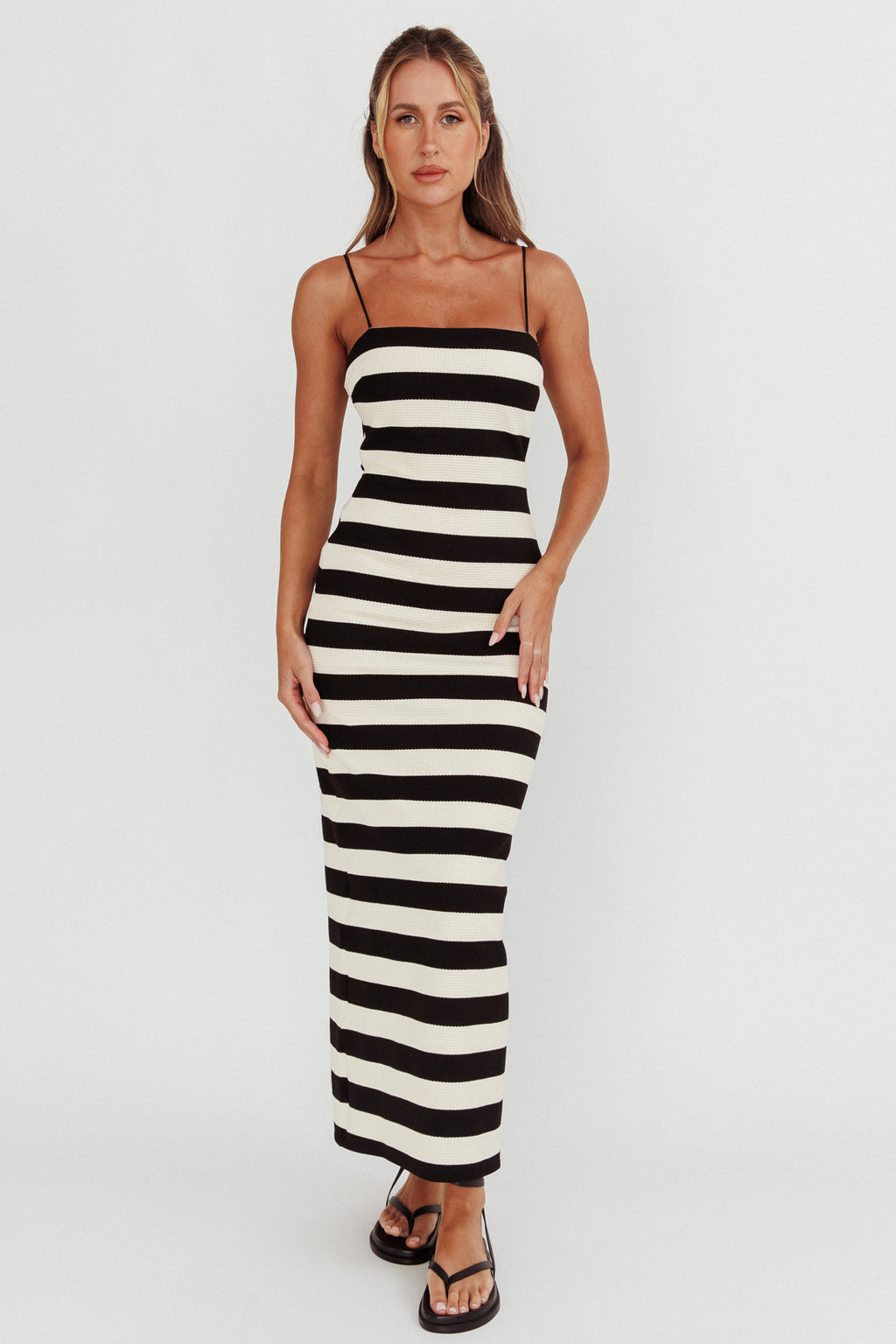 Gracey Cami Strap Maxi Dress Stripe Black by Selfie Leslie