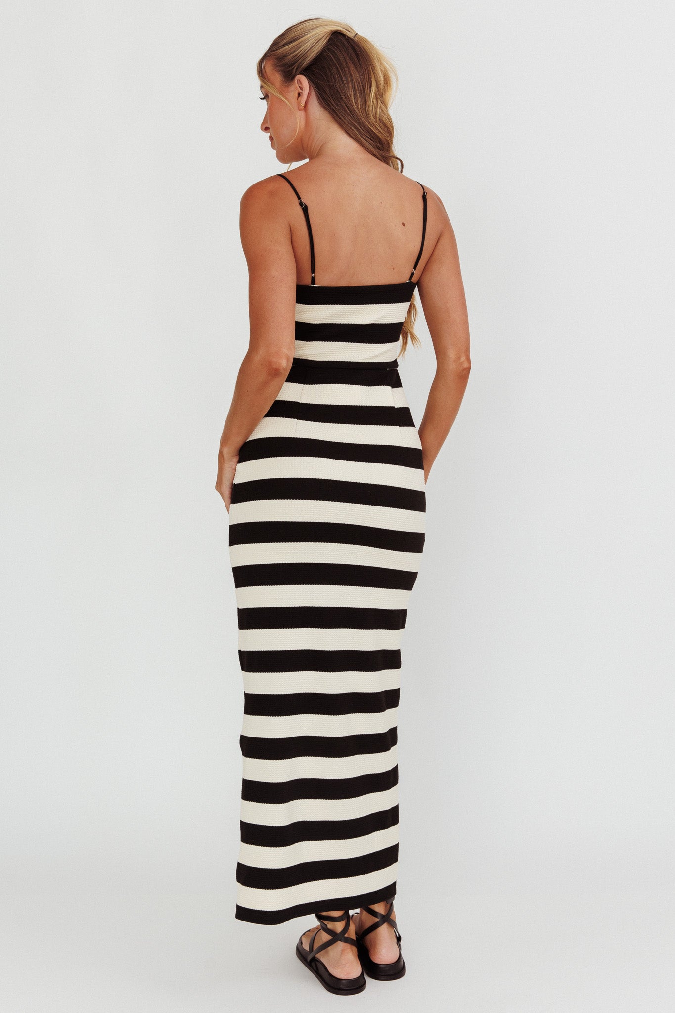 Gracey Cami Strap Maxi Dress Stripe Black by Selfie Leslie