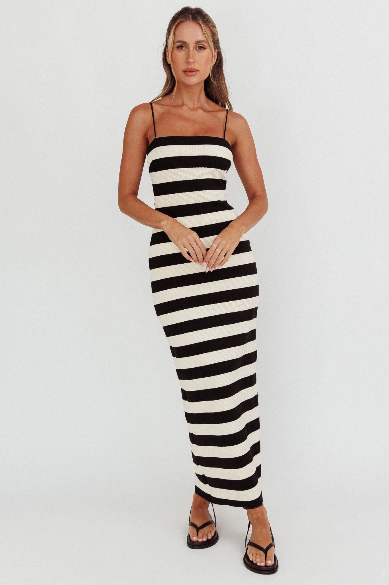 Gracey Cami Strap Maxi Dress Stripe Black by Selfie Leslie