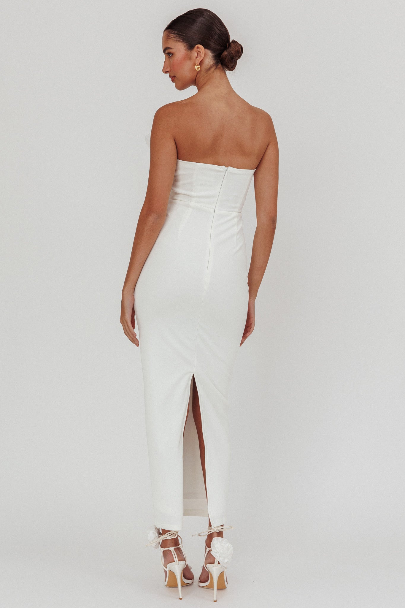 Karaline Strapless Bust Accent Maxi Dress White Karaline Strapless Bust Accent Maxi Dress White