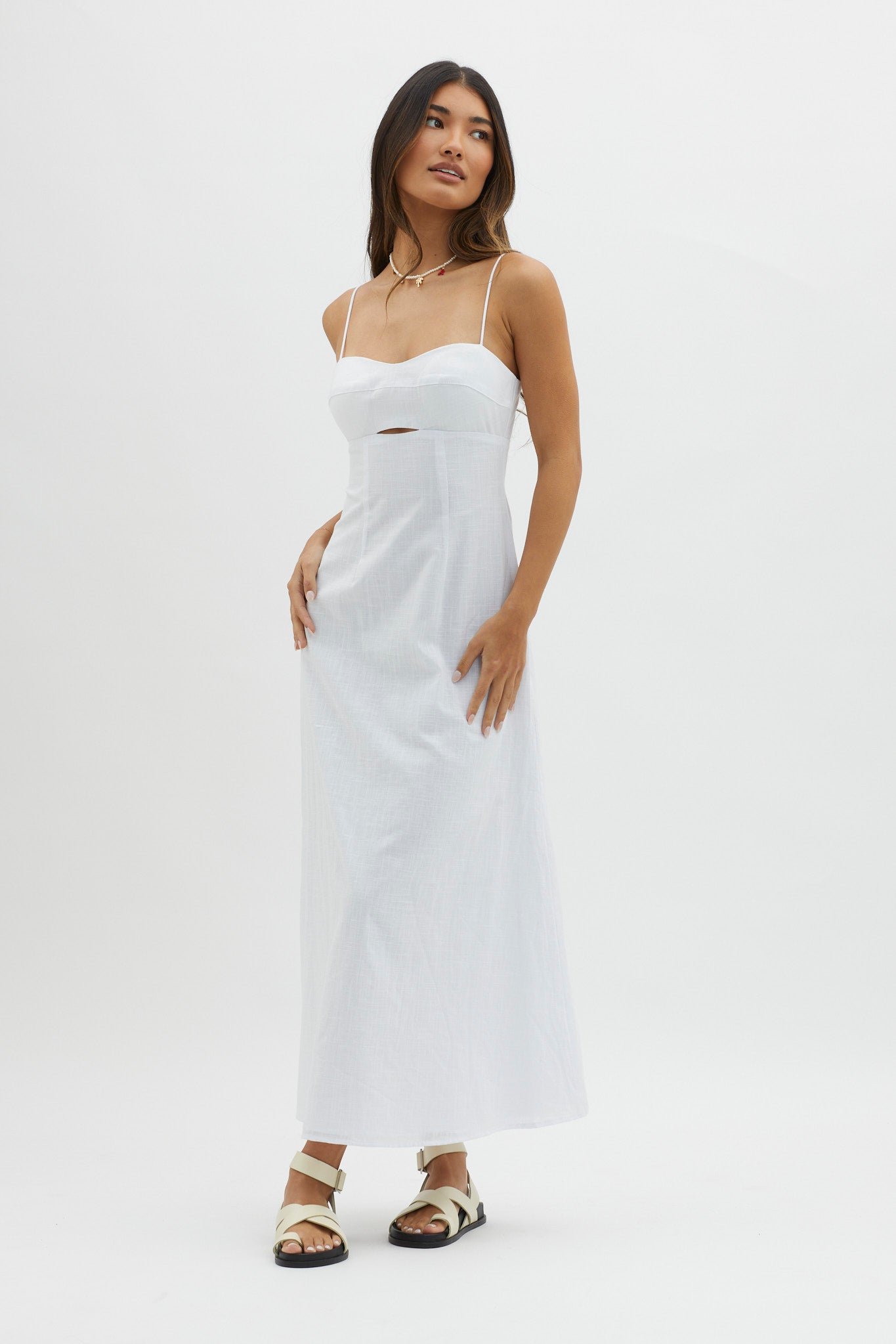 Be Yourself Keyhole Bust Maxi Dress White by Selfie Leslie