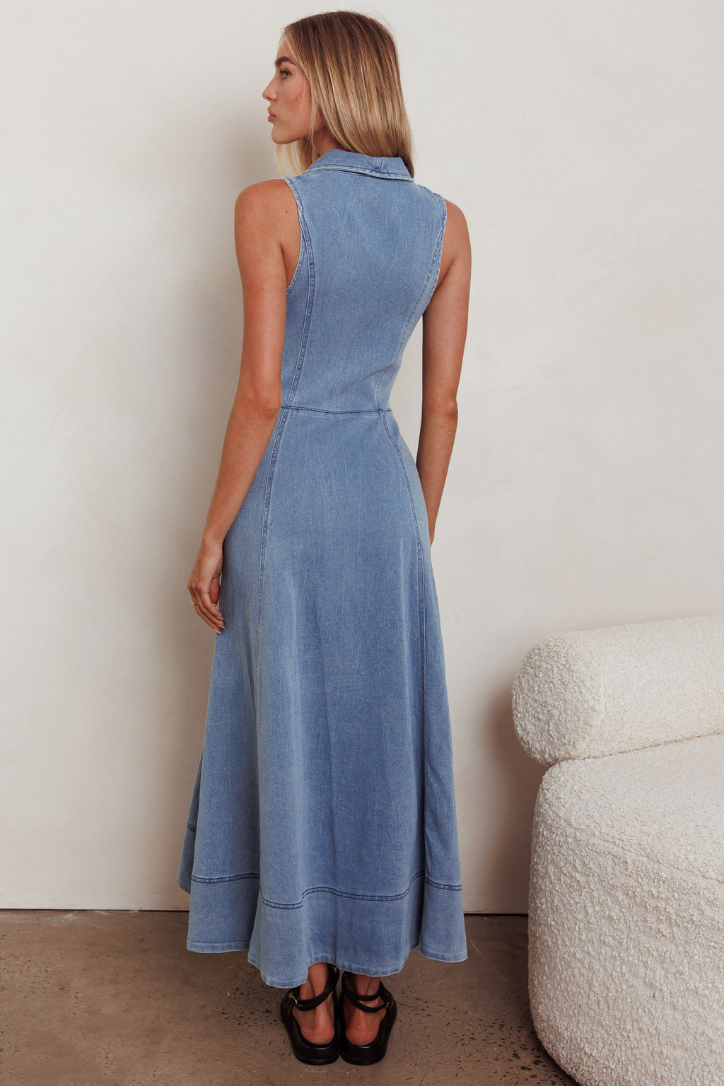 Entertain Me Sleeveless A-Line Maxi Dress Denim Blue by Selfie Leslie