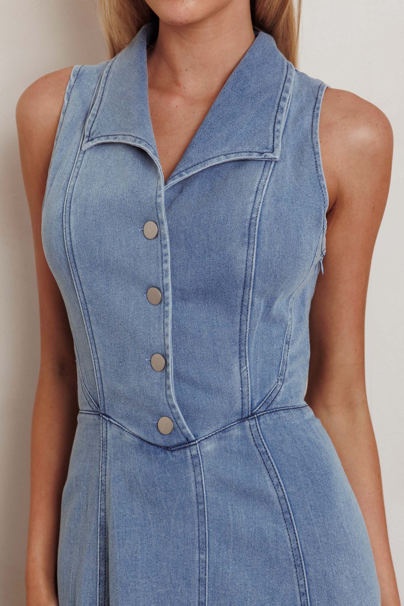 Entertain Me Sleeveless A-Line Maxi Dress Denim Blue by Selfie Leslie