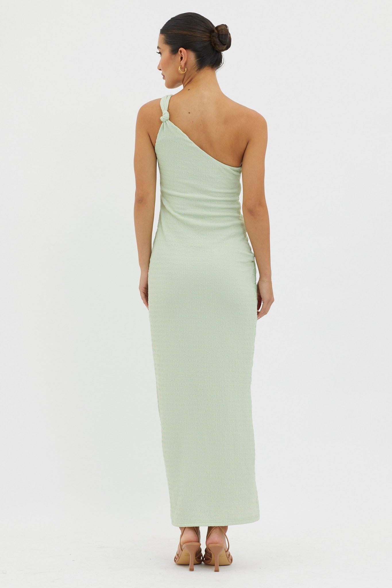Clean Slate One-Shoulder Smocked Midi Dress Sage by Selfie Leslie