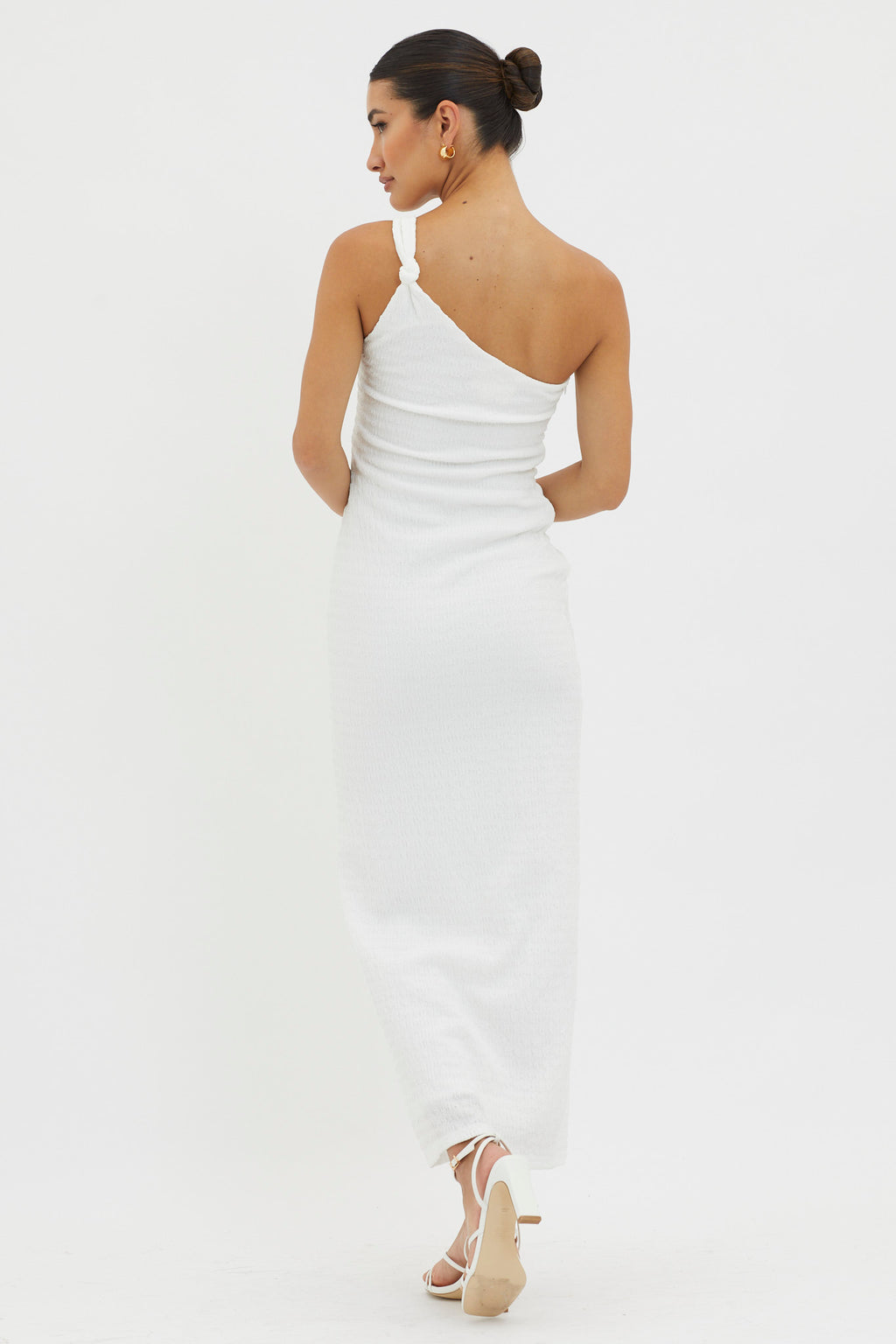 Clean Slate One-Shoulder Smocked Midi Dress White by Selfie Leslie