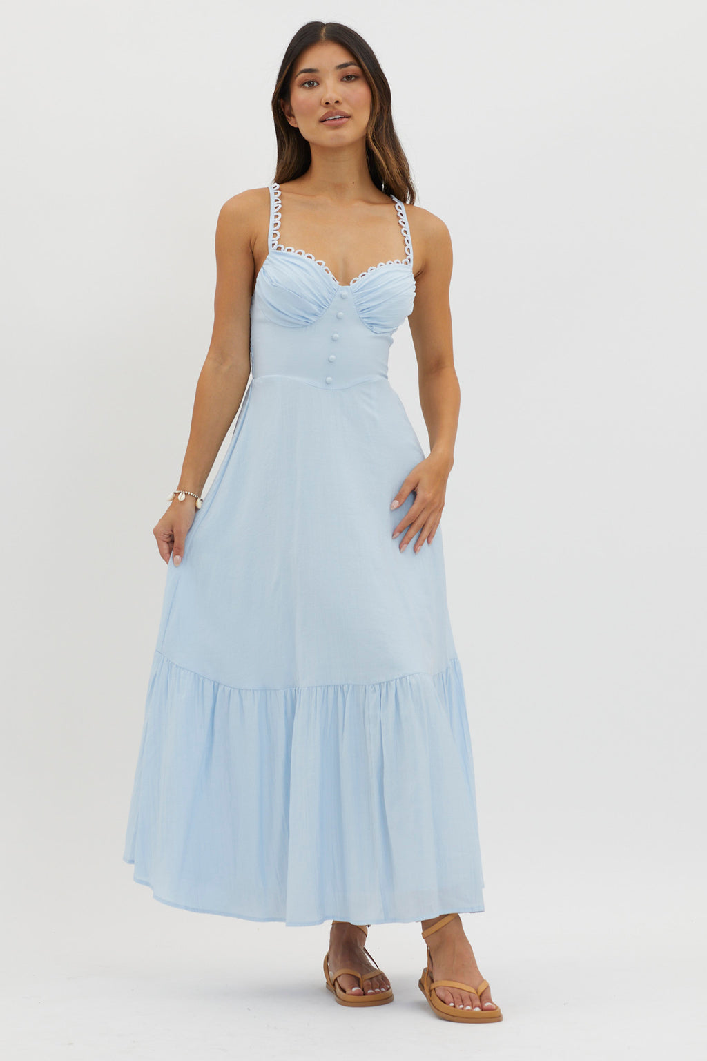 Golden Suns Scallop Trim Midi Dress Baby Blue by Selfie Leslie