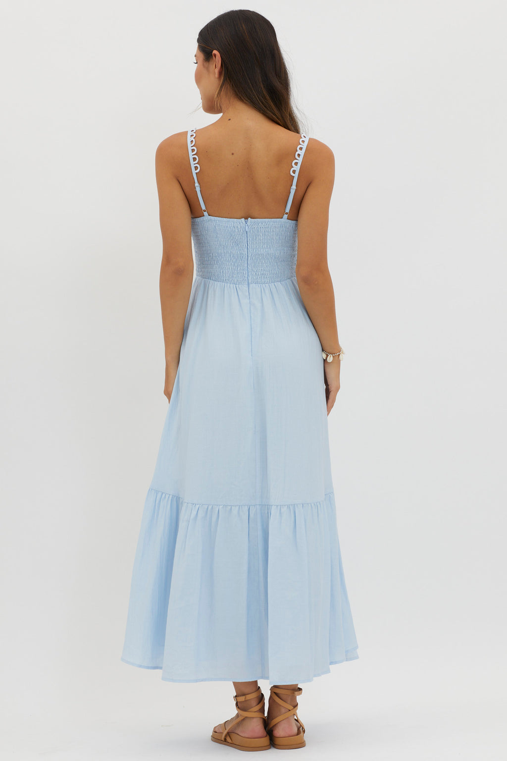 Golden Suns Scallop Trim Midi Dress Baby Blue by Selfie Leslie