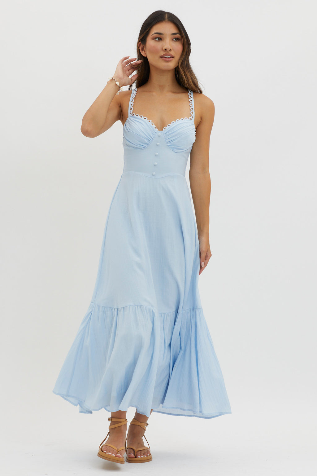 Golden Suns Scallop Trim Midi Dress Baby Blue by Selfie Leslie