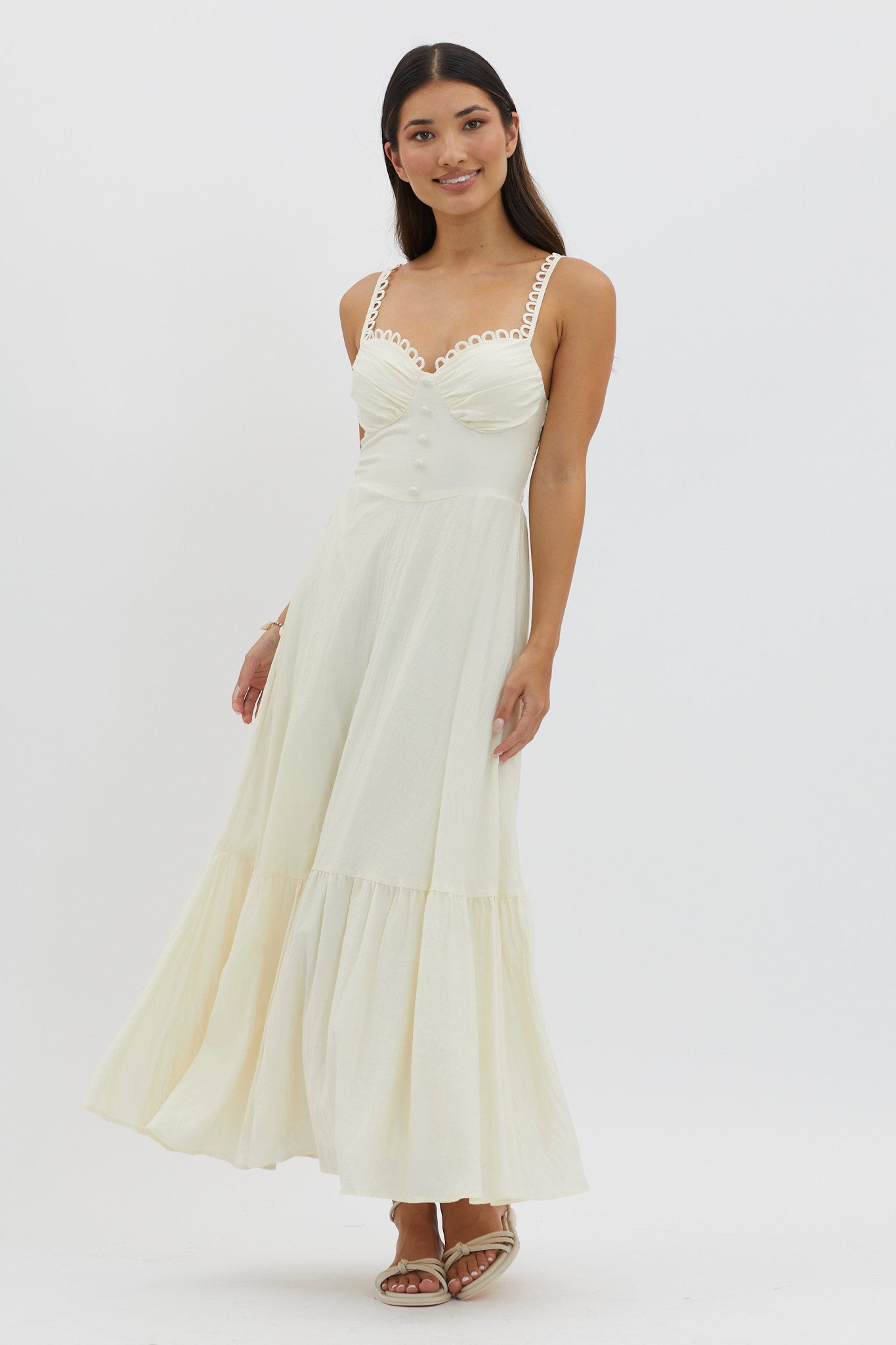 Golden Suns Scallop Trim Midi Dress Butter by Selfie Leslie