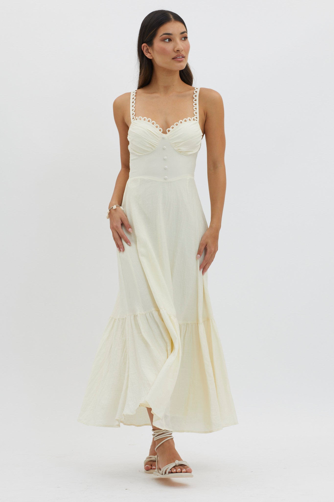 Golden Suns Scallop Trim Midi Dress Butter by Selfie Leslie