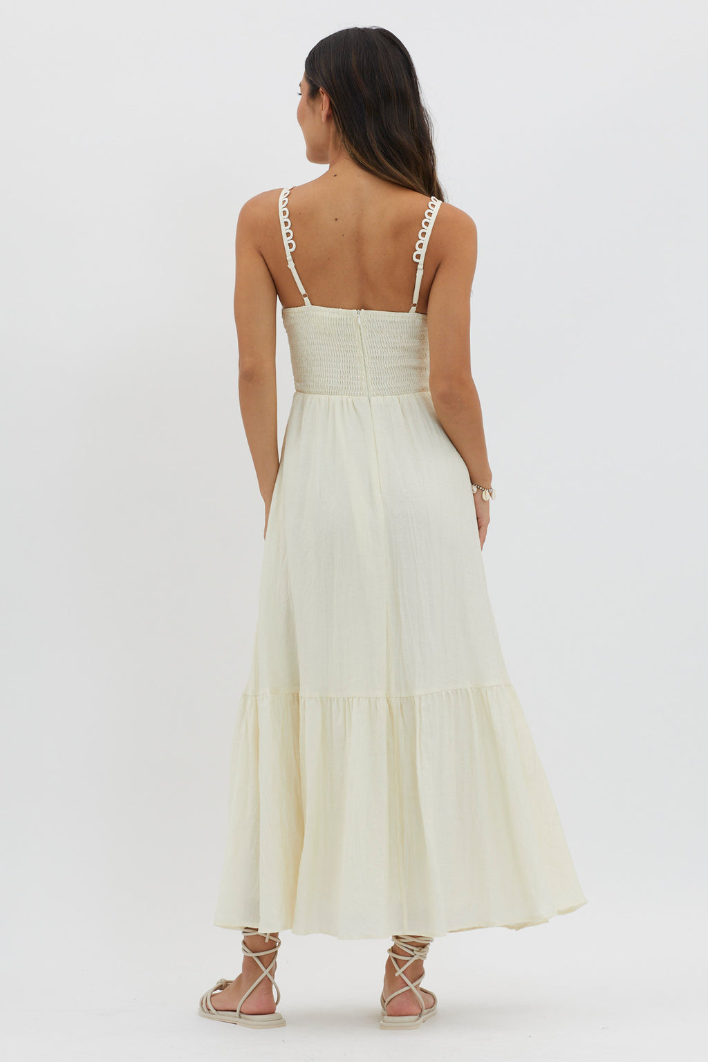 Golden Suns Scallop Trim Midi Dress Butter by Selfie Leslie