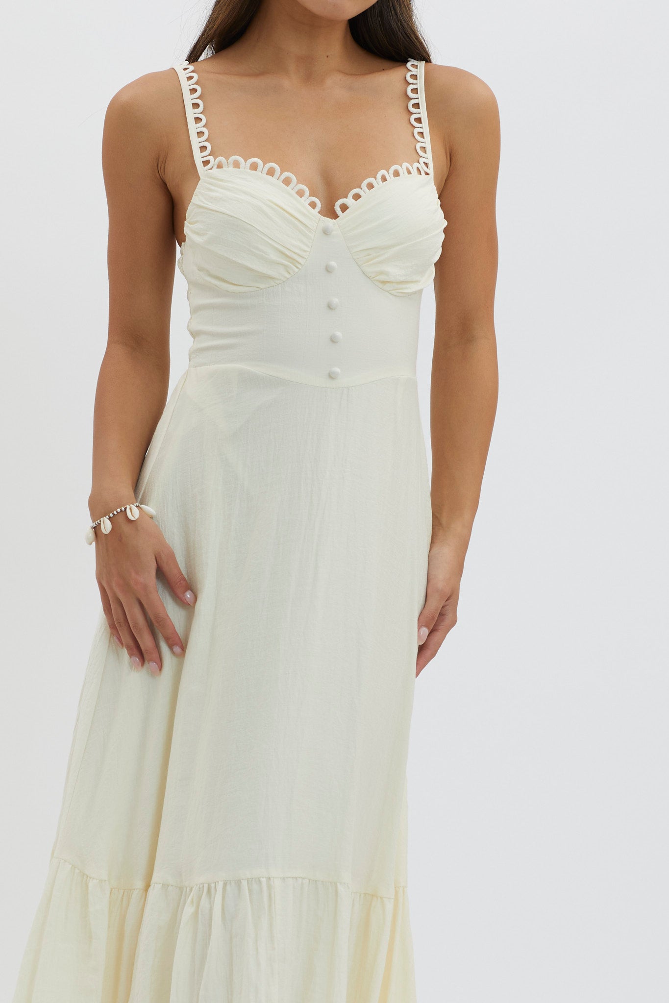 Golden Suns Scallop Trim Midi Dress Butter by Selfie Leslie