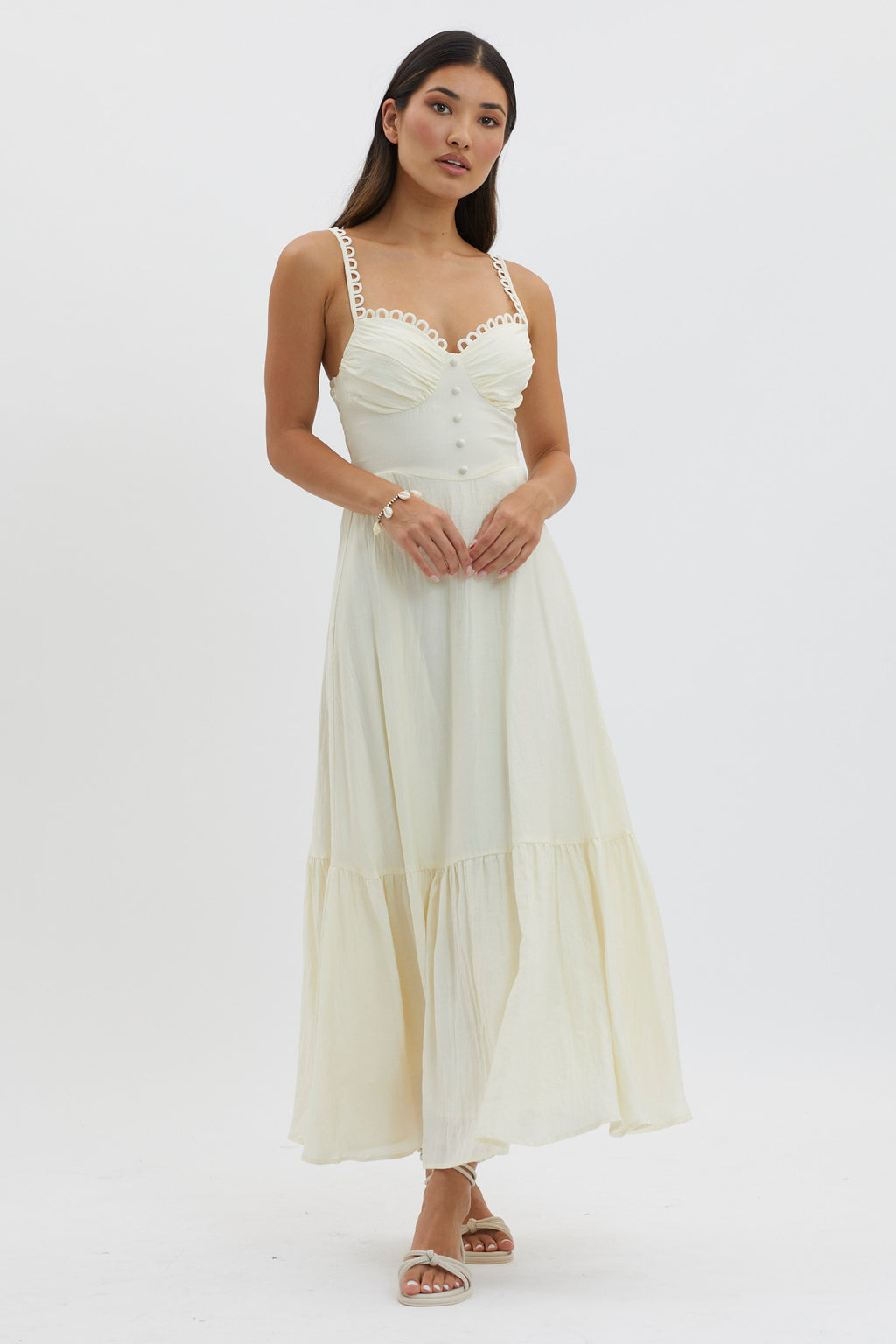 Golden Suns Scallop Trim Midi Dress Butter by Selfie Leslie