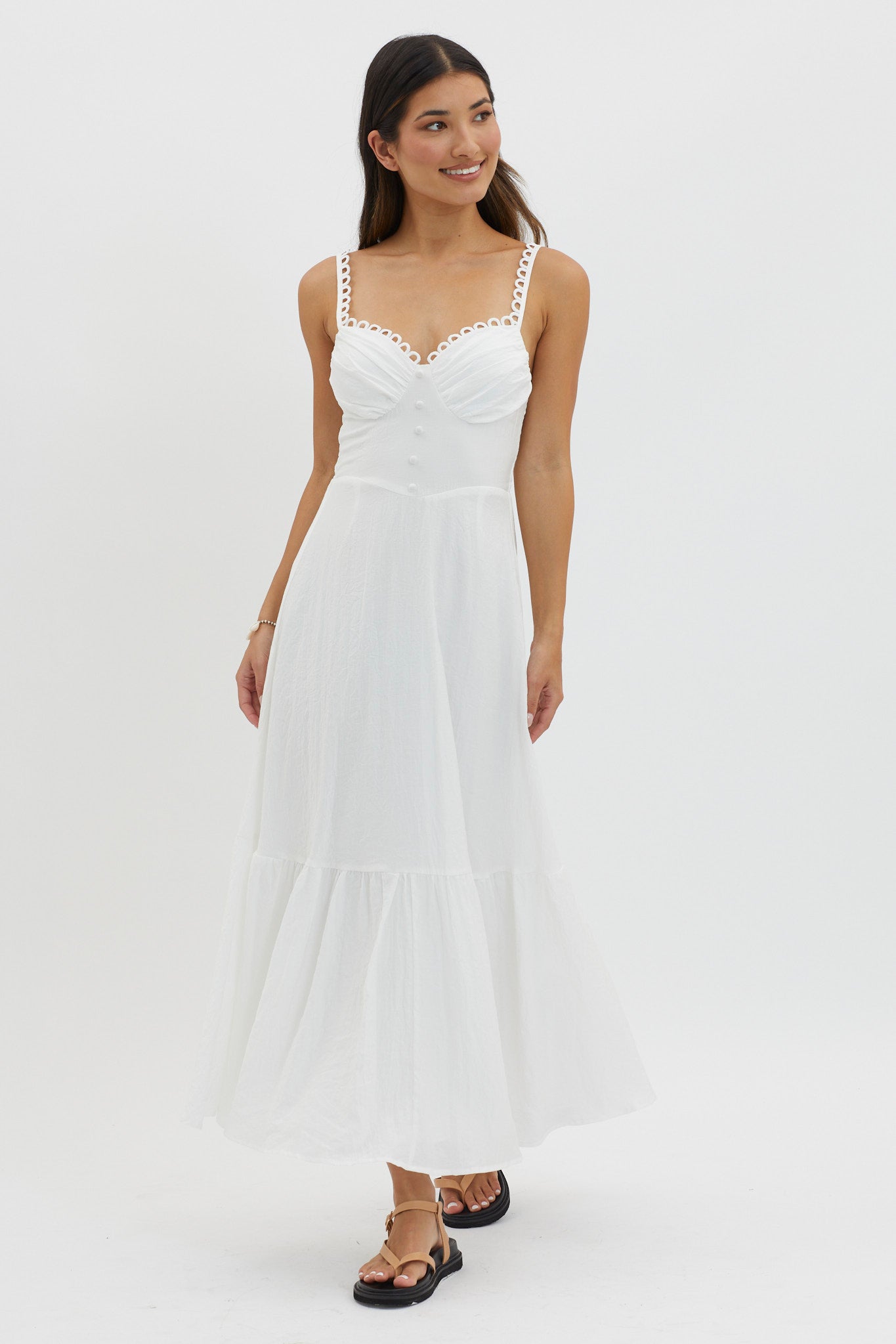 Golden Suns Scallop Trim Midi Dress White by Selfie Leslie