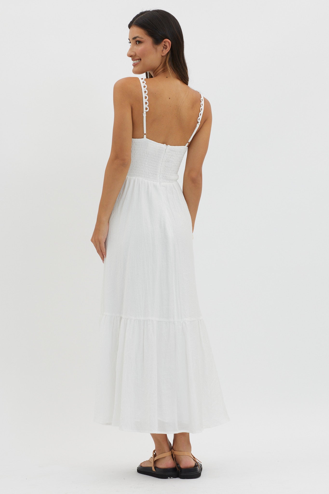 Golden Suns Scallop Trim Midi Dress White by Selfie Leslie