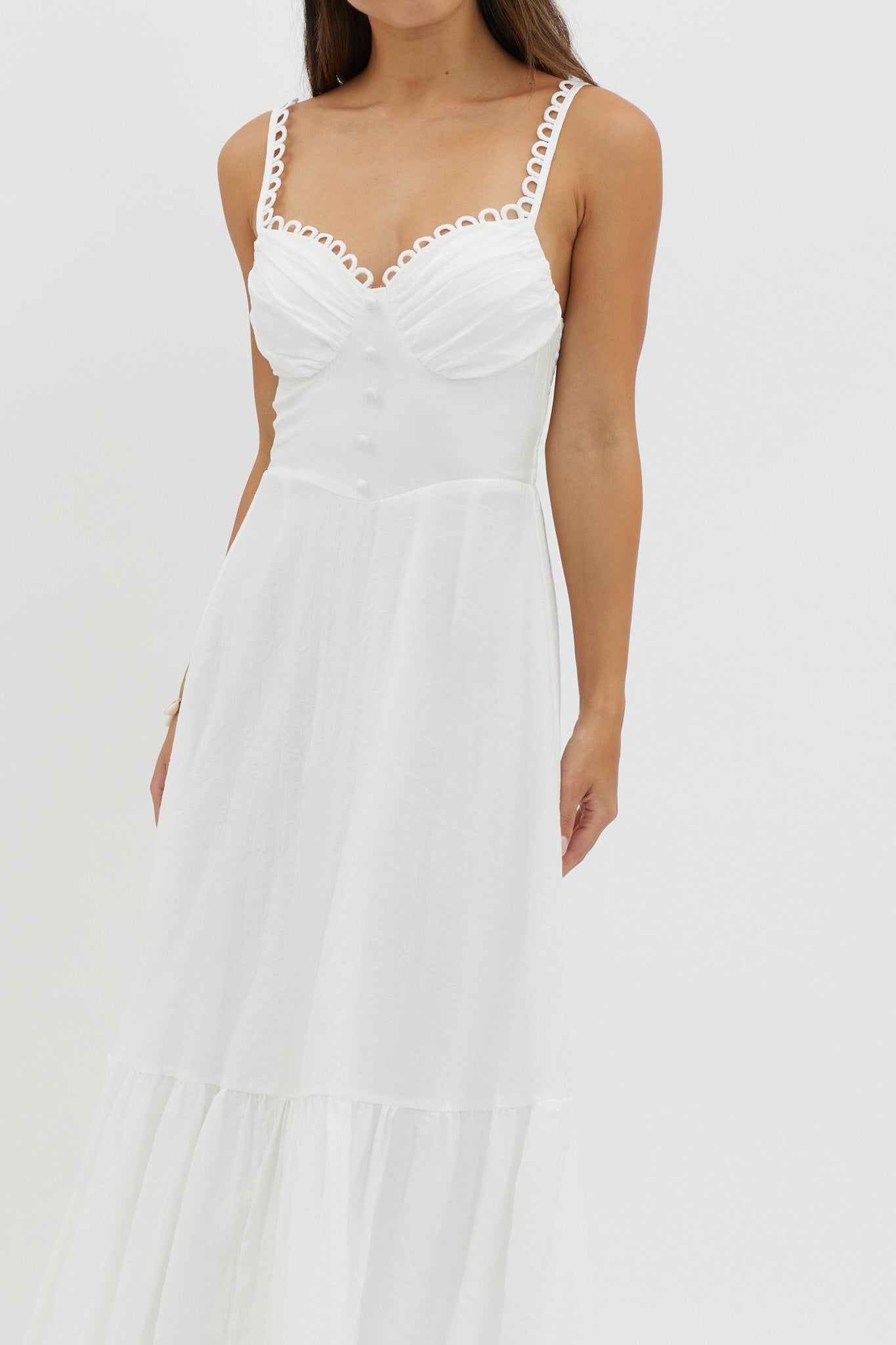 Golden Suns Scallop Trim Midi Dress White by Selfie Leslie