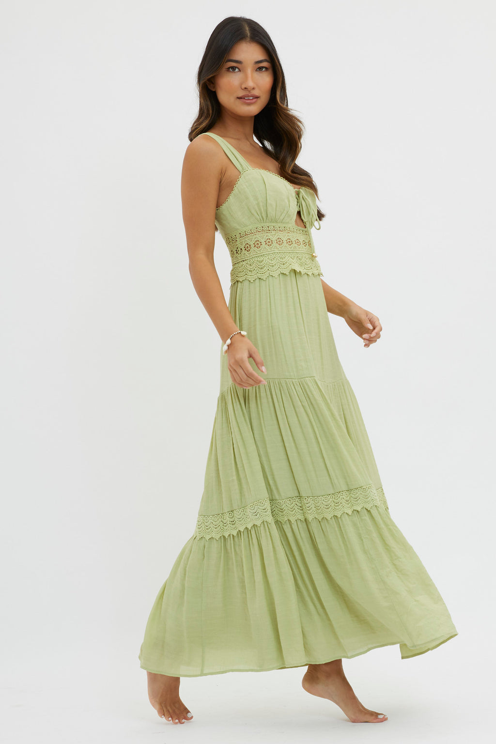 libby crochet midi dress Libby Crochet Lace Waist Maxi Dress Green