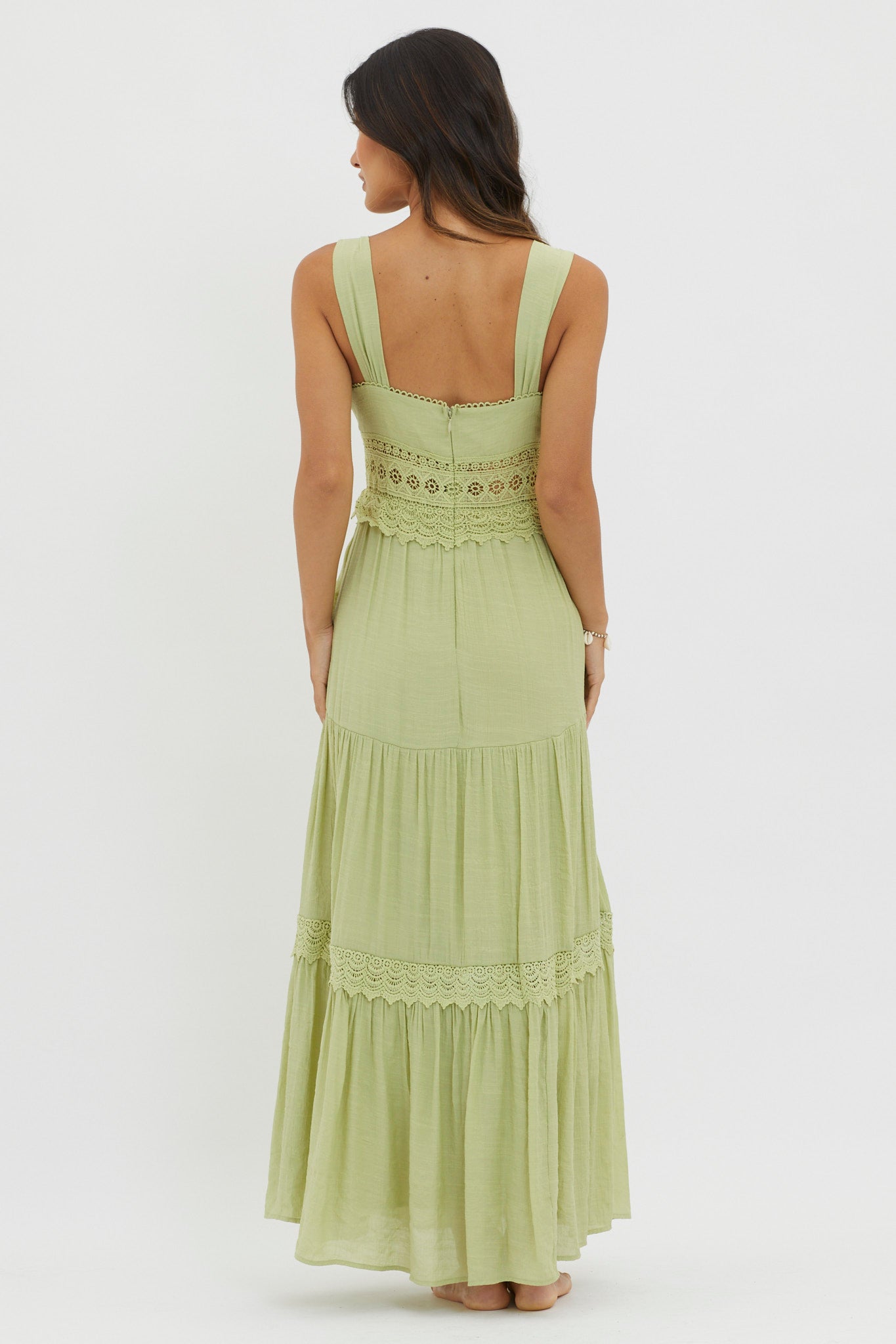 Libby Crochet Lace Waist Maxi Dress Green by Selfie Leslie
