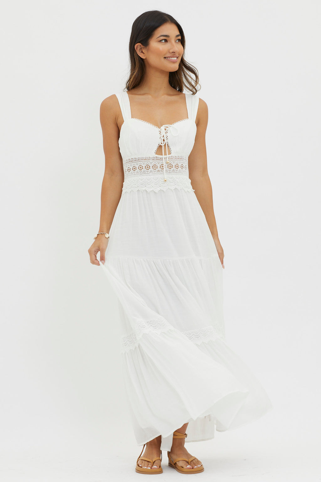 Libby Crochet Lace Waist Maxi Dress Off White by Selfie Leslie