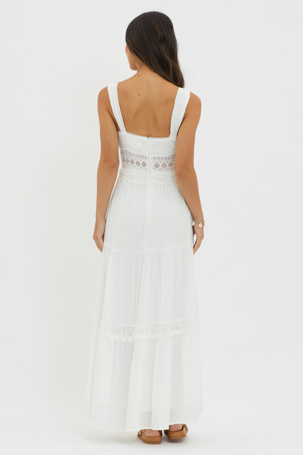 Libby Crochet Lace Waist Maxi Dress Off White by Selfie Leslie
