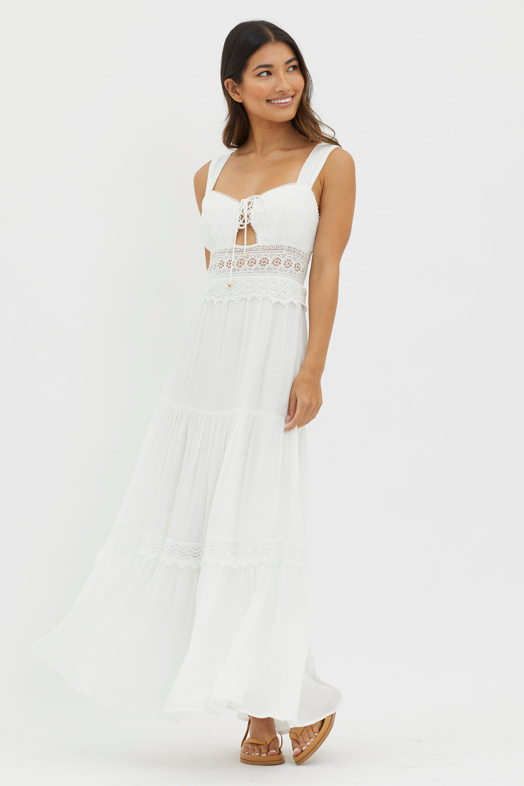 Libby Crochet Lace Waist Maxi Dress Off White by Selfie Leslie