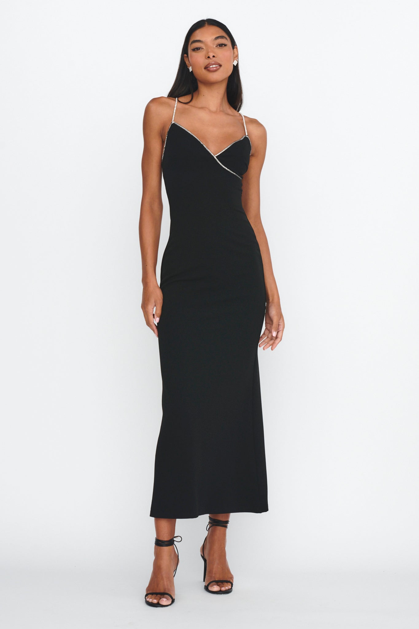 Harleigh Diamante Strap Tied Back Dress Black– Selfie Leslie