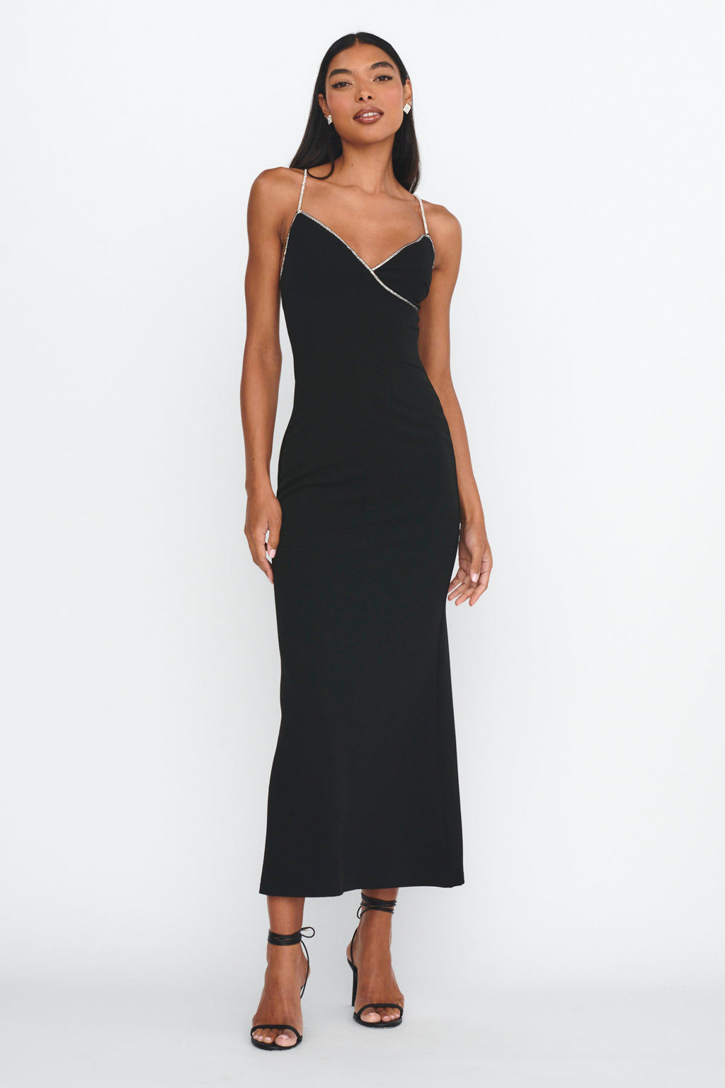 Harleigh Diamante Strap Tied Back Dress Black - L Harleigh Diamante Strap Tied Back Dress Black - L