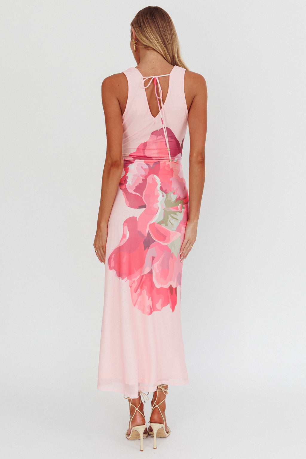 Cinders Tied Plunging Neckline Maxi Dress Flower Pink by Selfie Leslie