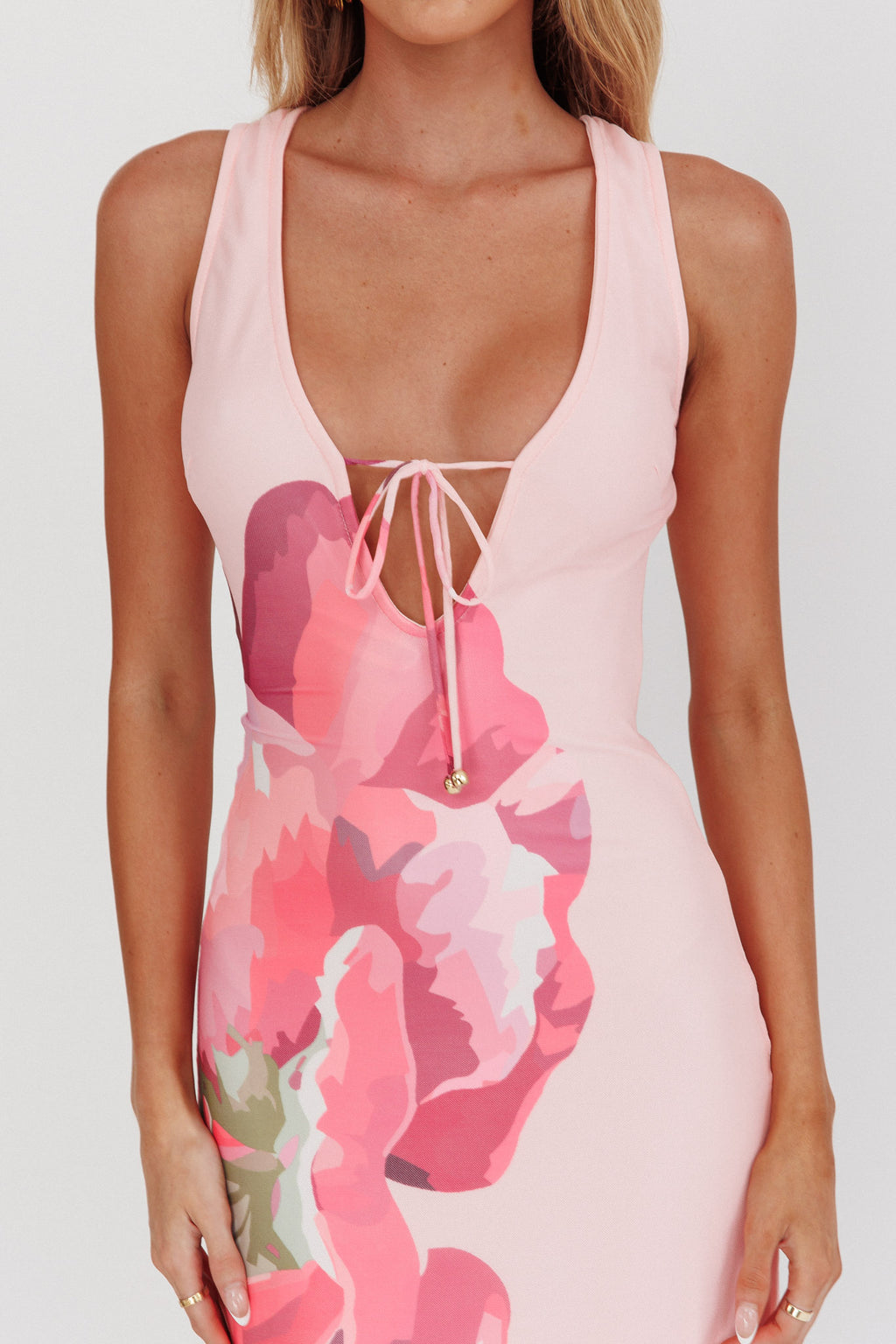 Cinders Tied Plunging Neckline Maxi Dress Flower Pink by Selfie Leslie
