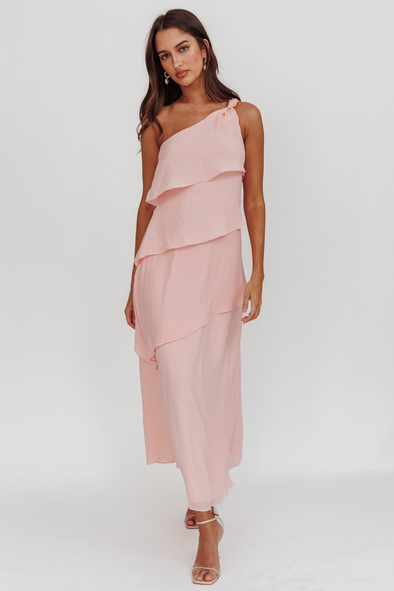 Delwyn One-Shoulder Maxi Dress Baby Pink by Selfie Leslie