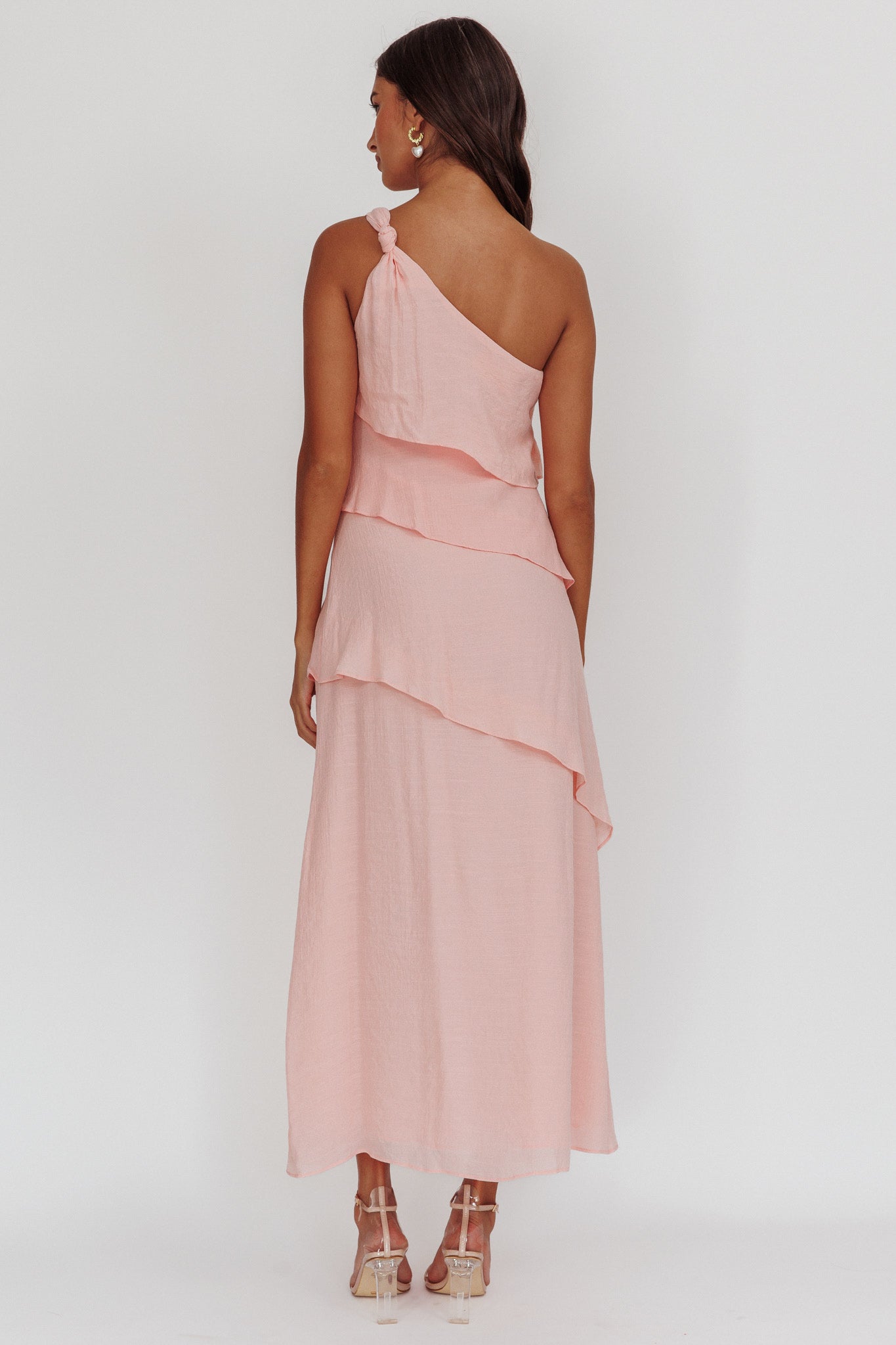 Delwyn One-Shoulder Maxi Dress Baby Pink by Selfie Leslie