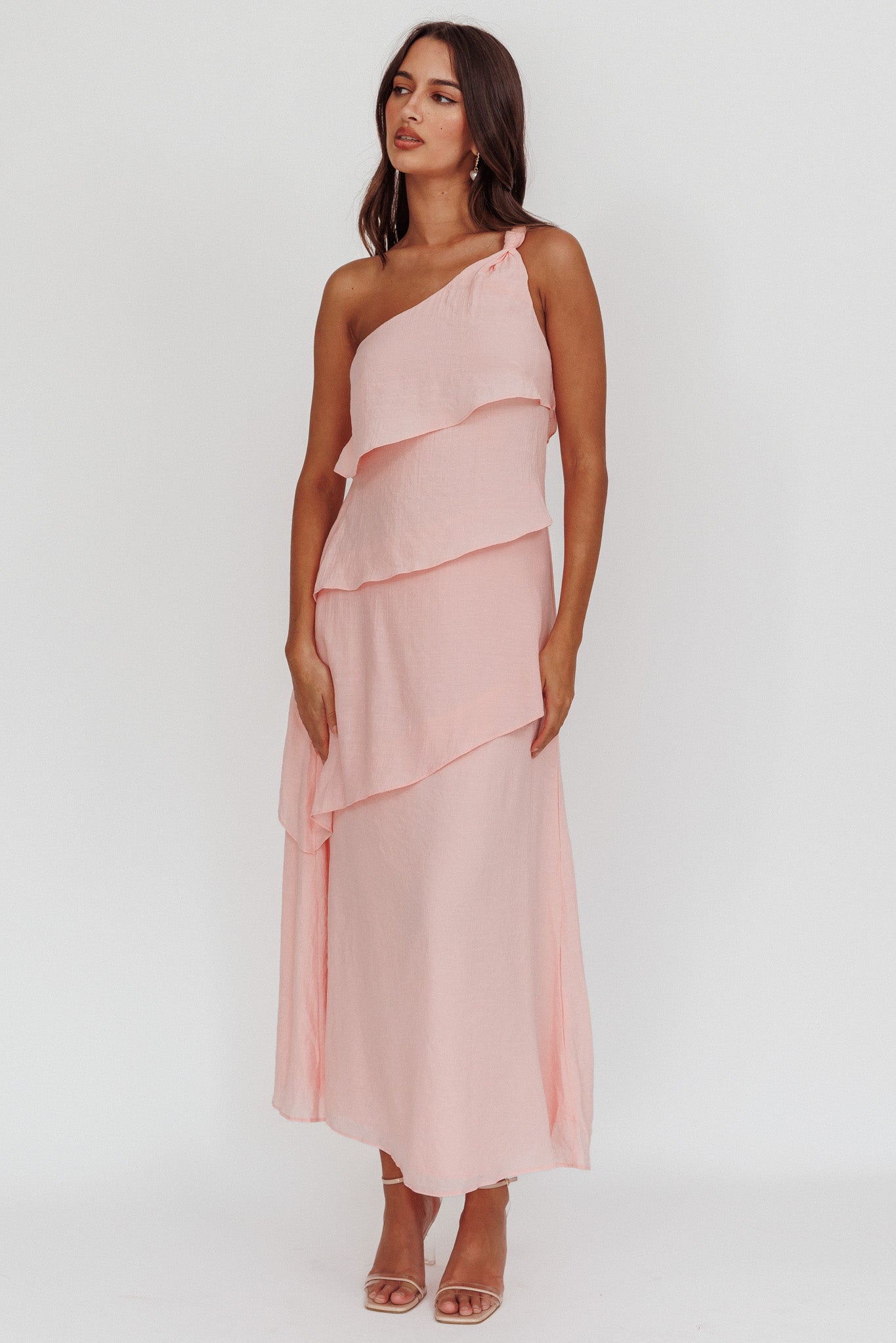 Delwyn One-Shoulder Maxi Dress Baby Pink by Selfie Leslie